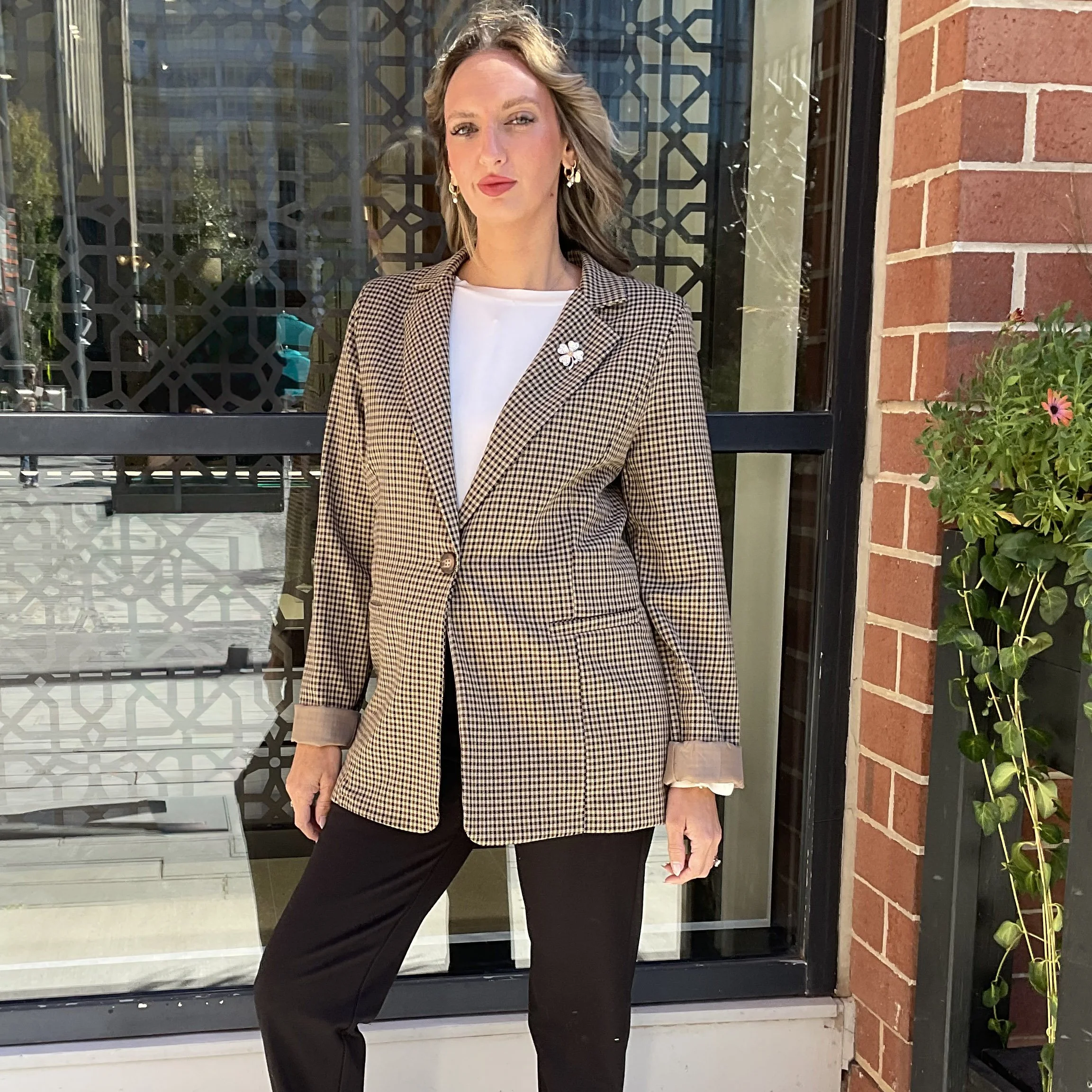 Oversized Blazer in Subtle Check Pattern
