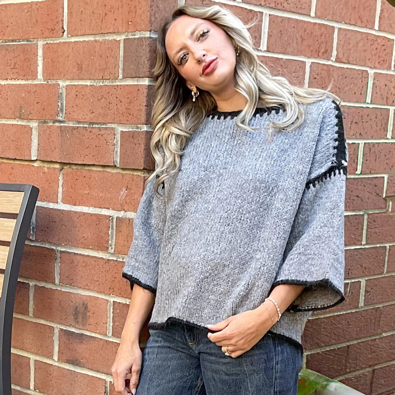 Over-Sized Chunky Sweater with Contrast Stitching