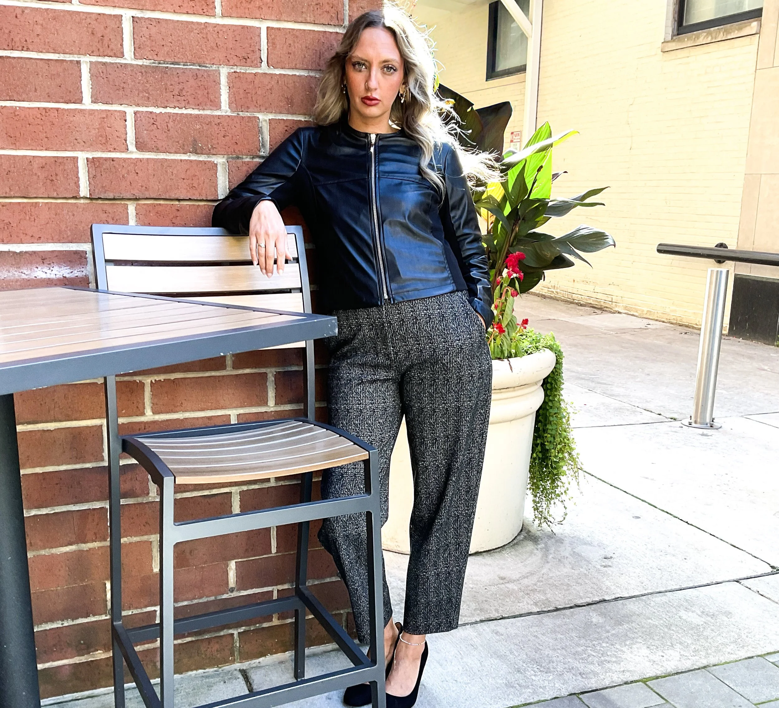Faux Leather Fitted Zip-Up Jacket