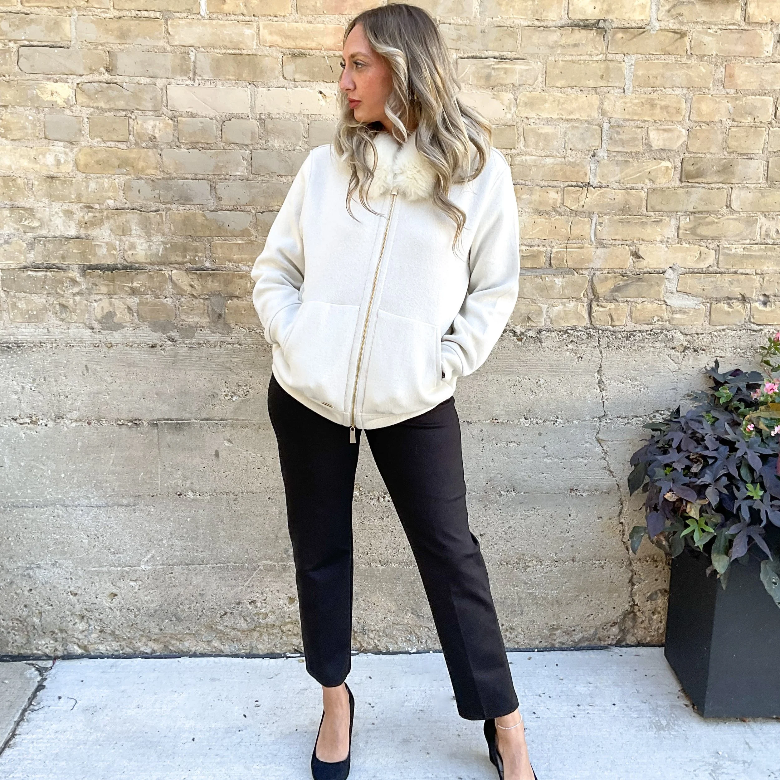 Wool/Cashmere Hooded Jacket with Fur