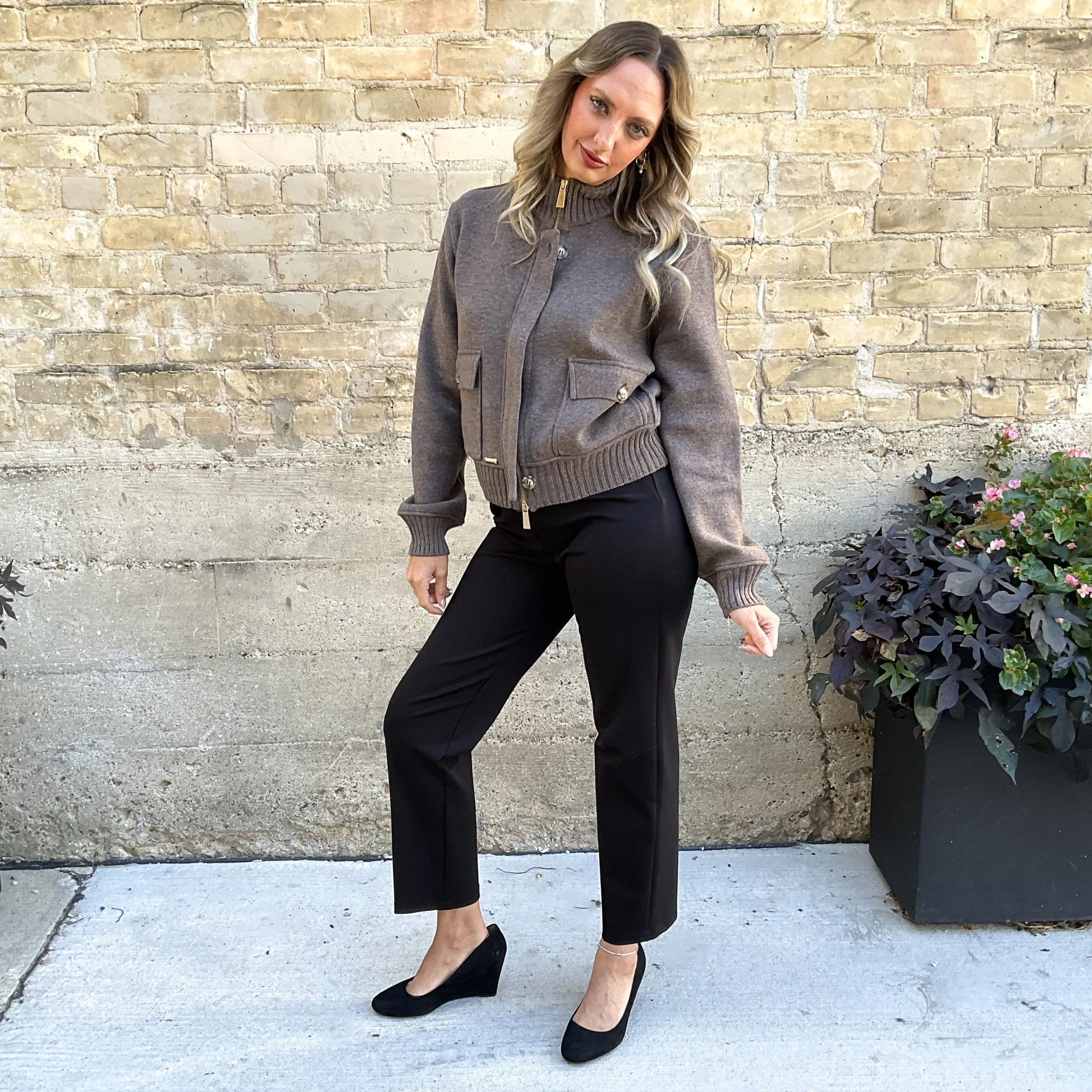 Wool/Cashmer Bomber Style Sweater Jacket with Front Zip