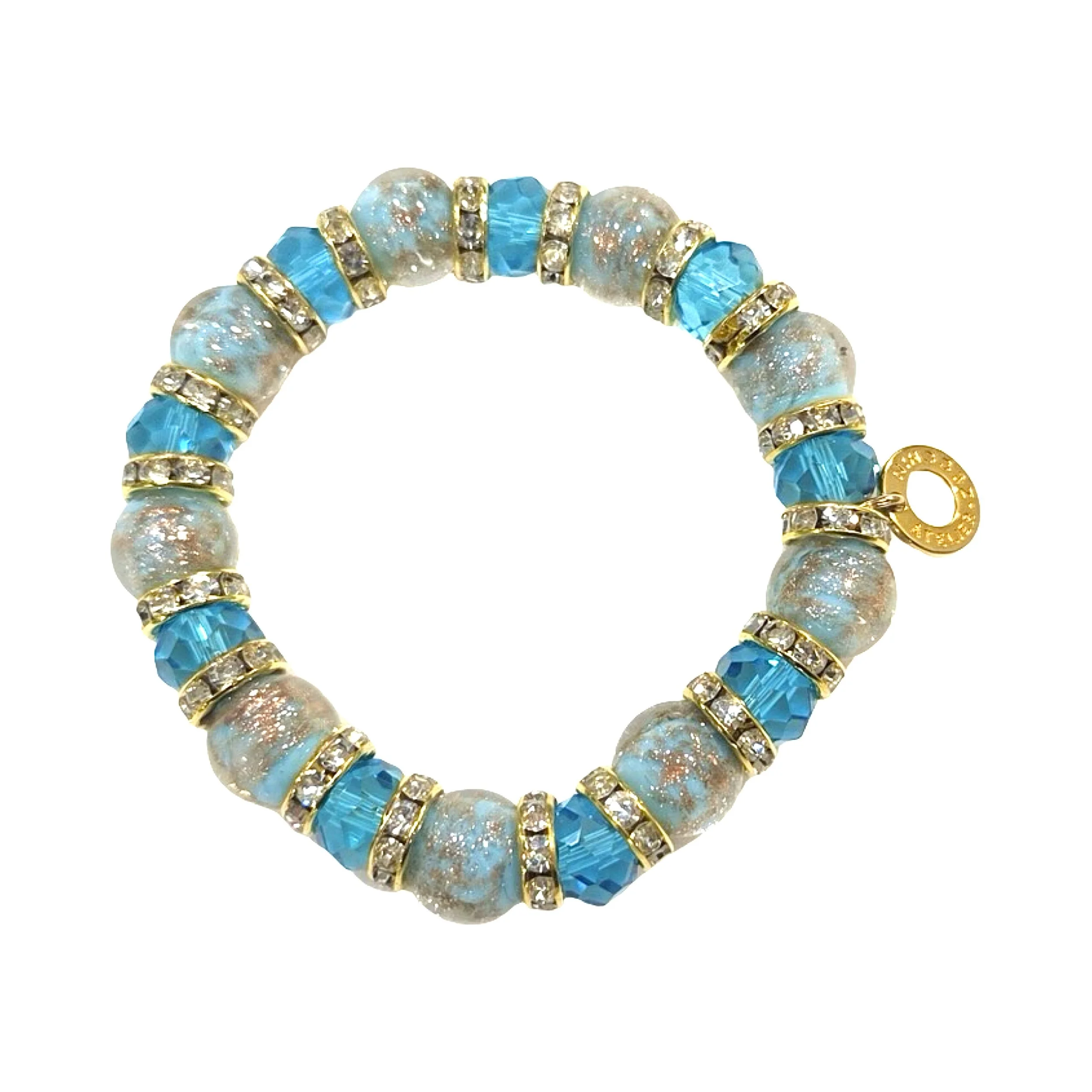 Hand Blown Murano Glass Bracelet in Turquoise & Sky Blue