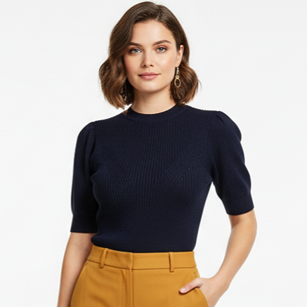 Puff Sleeve Sweater with Front Knit Detail