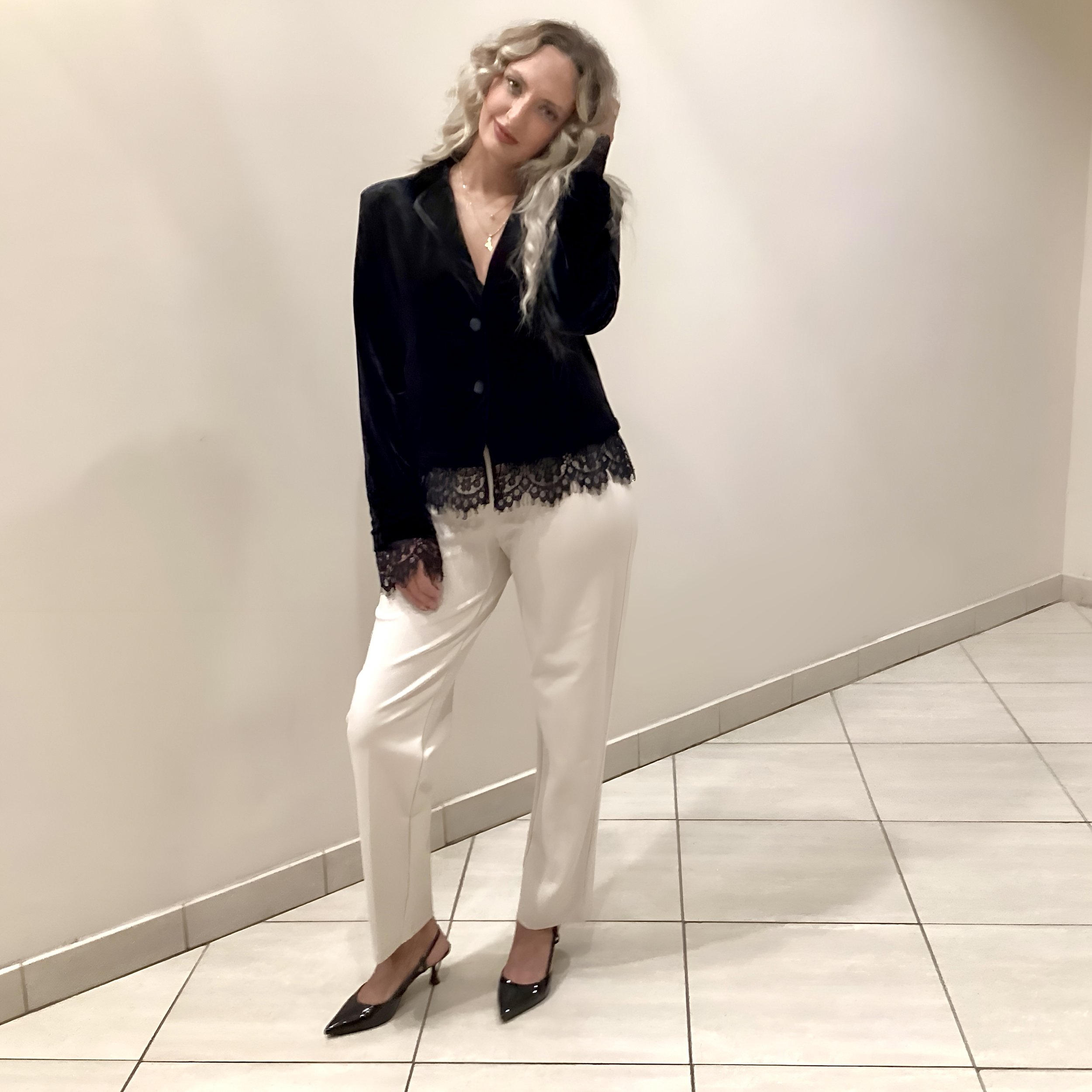 Velvet Blazer with Lace Detail