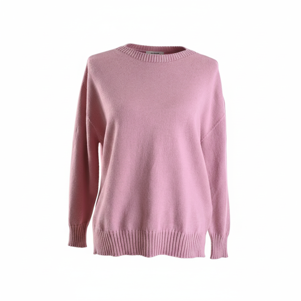 Crew Neck Sweater with Ribbed Bottom