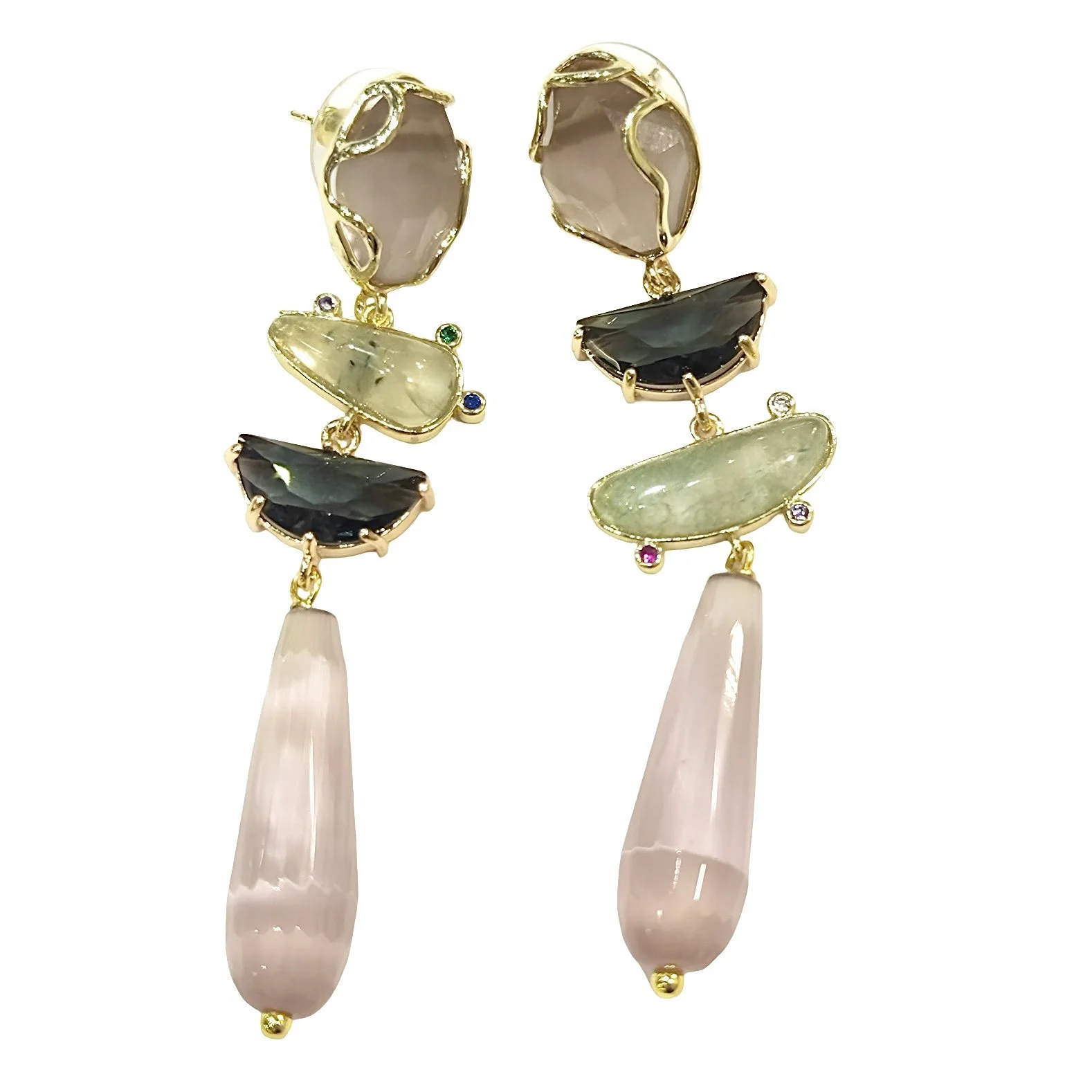 Long Dangles with Semi Precious Stones and Crystals
