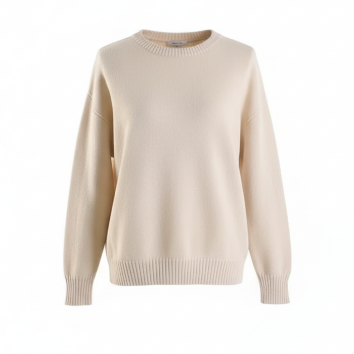 Crew Neck Sweater with Ribbed Bottom