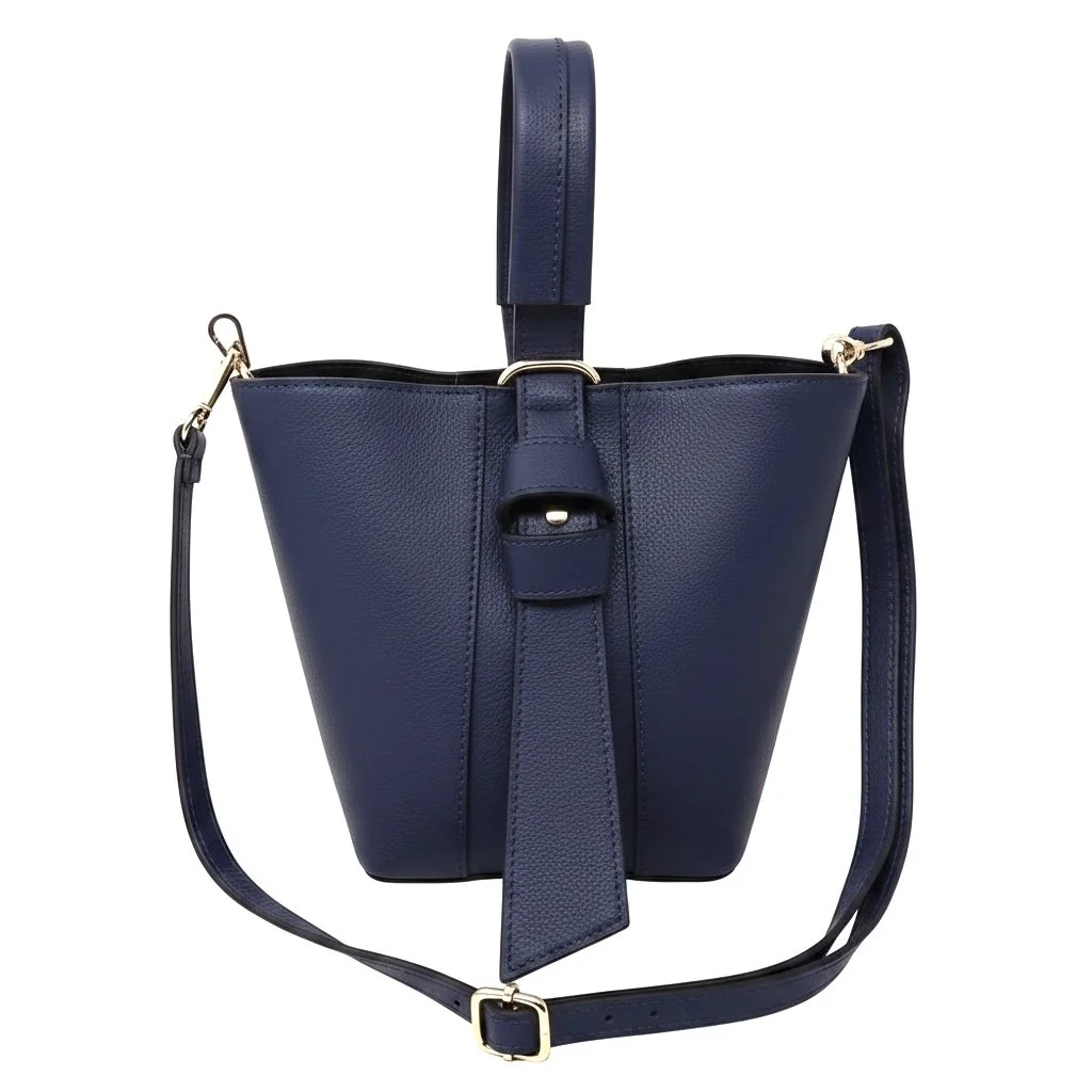 Structured Leather Handbag with Front Leather Tie Detail