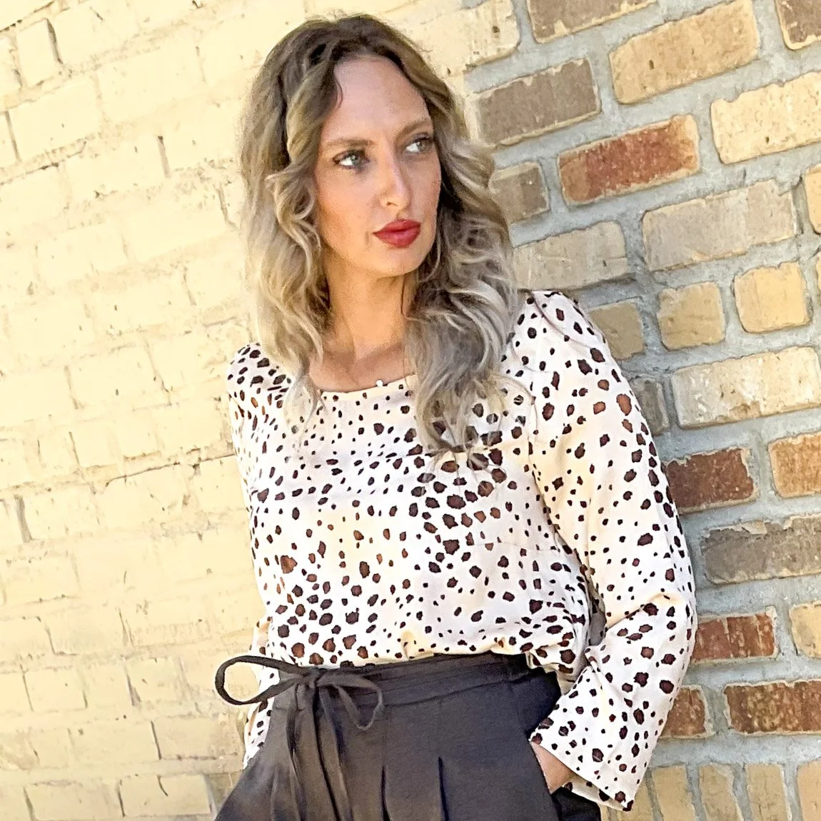 Long Sleeve Deer Print Blouse