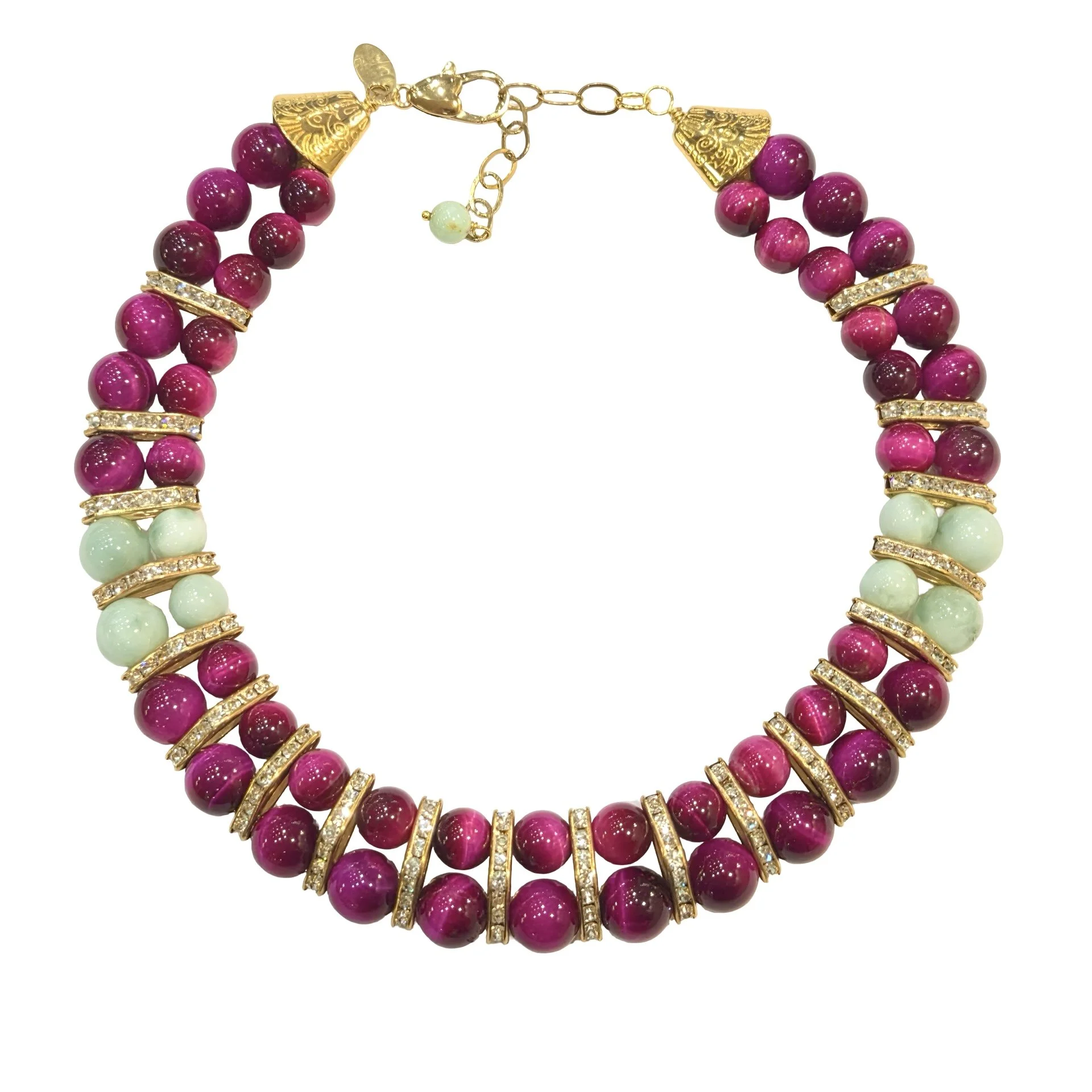 Necklace with Cat's Eye Beads, Angelite & Faceted Crystals