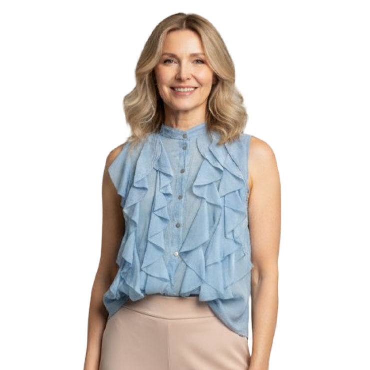 Sleeveless Cotton Blouse with Cascading Ruffles