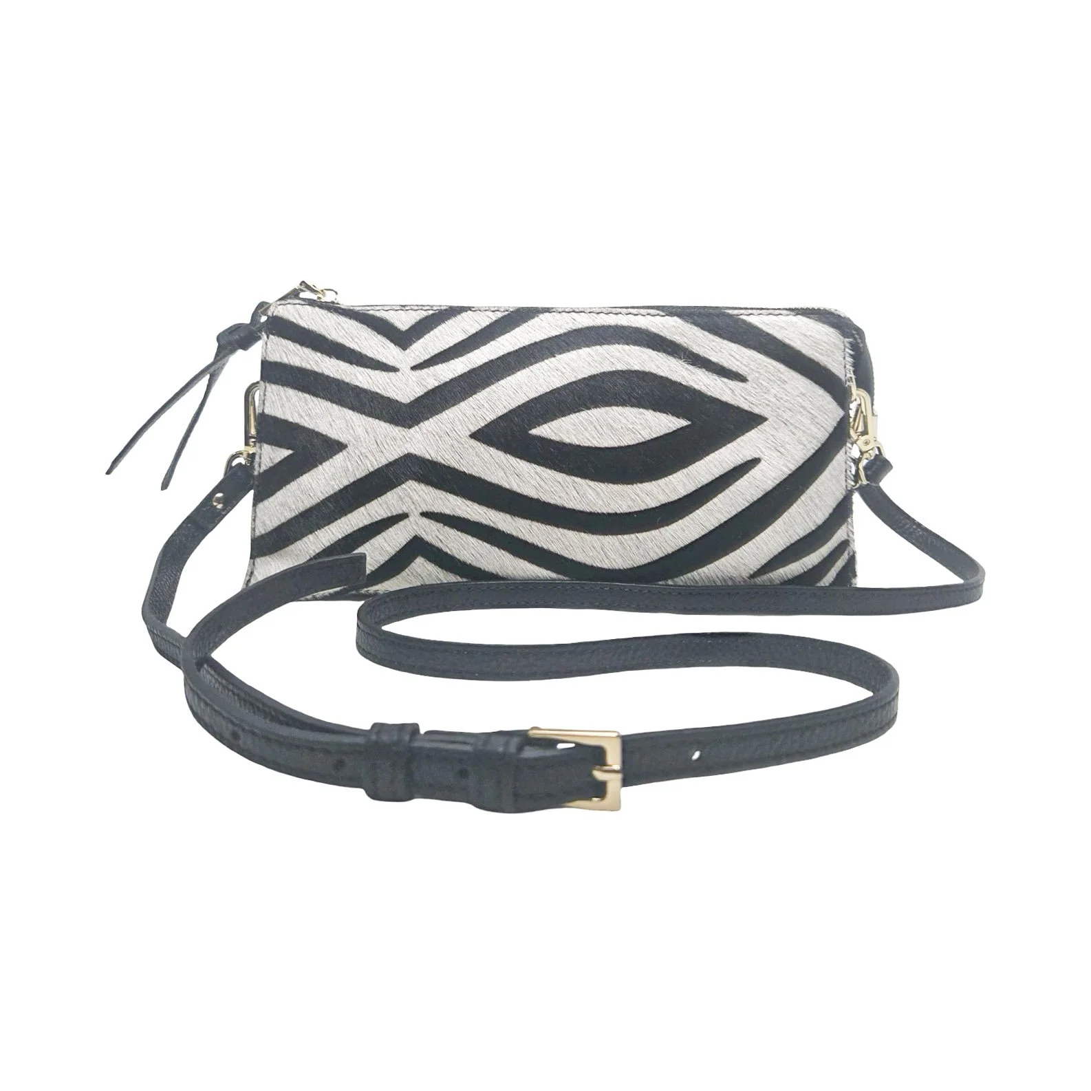 Printed Cowhide and Leather Crossbody Handbag