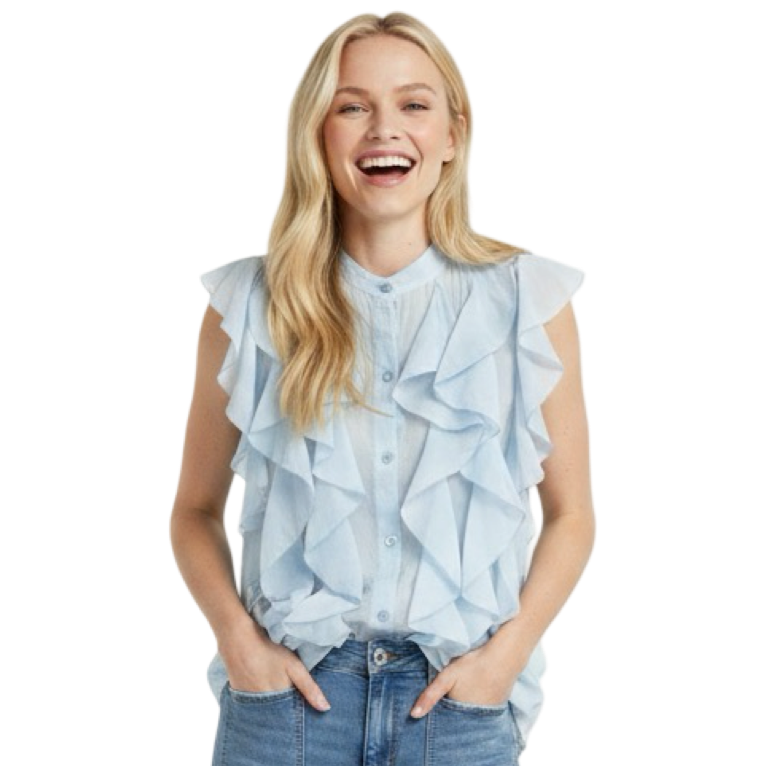 Sleeveless Cotton Blouse with Cascading Ruffles