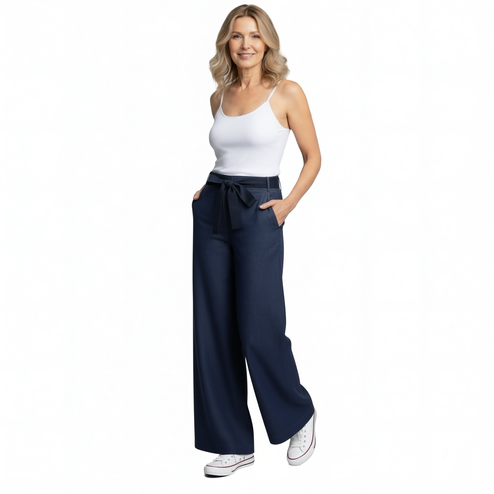 Wide-Leg Pull-On Cotton Pant