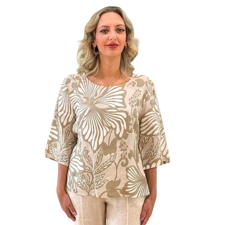 Linen Top with Muted Exotic Design