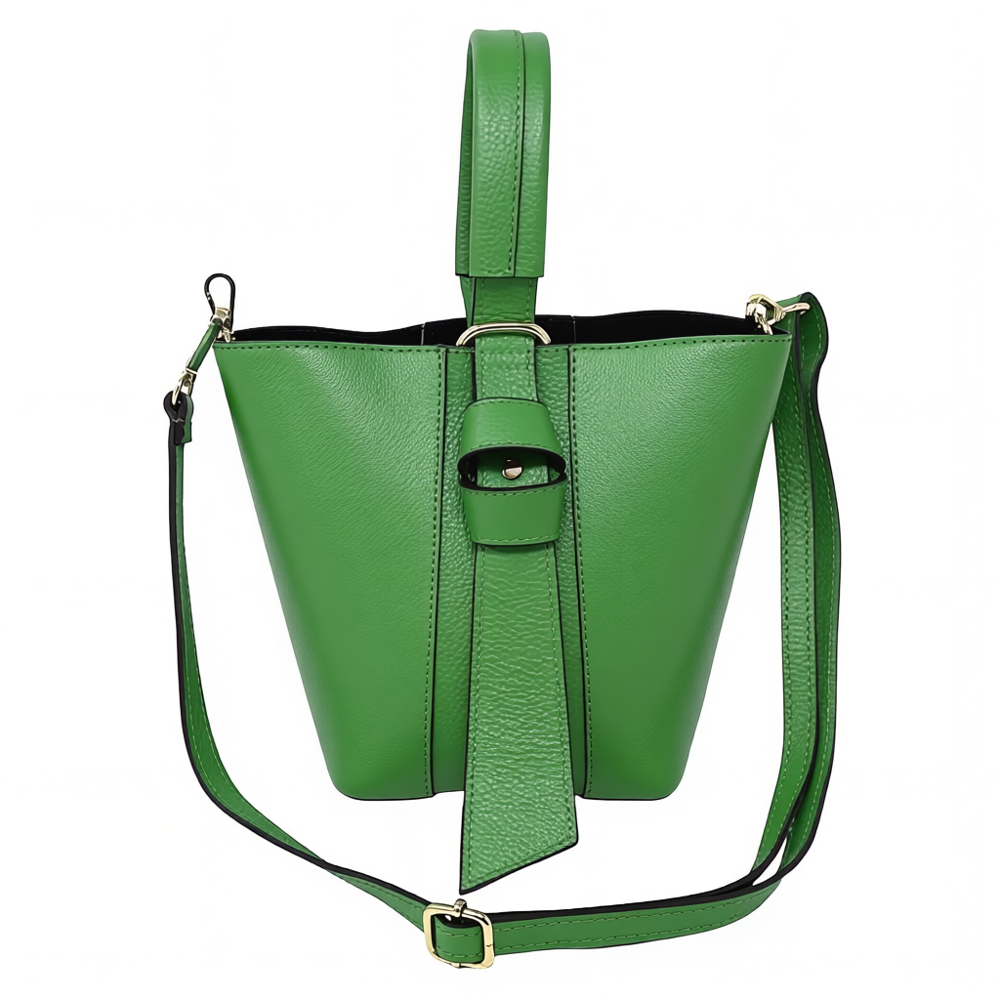 Structured Leather Handbag with Front Leather Tie Detail