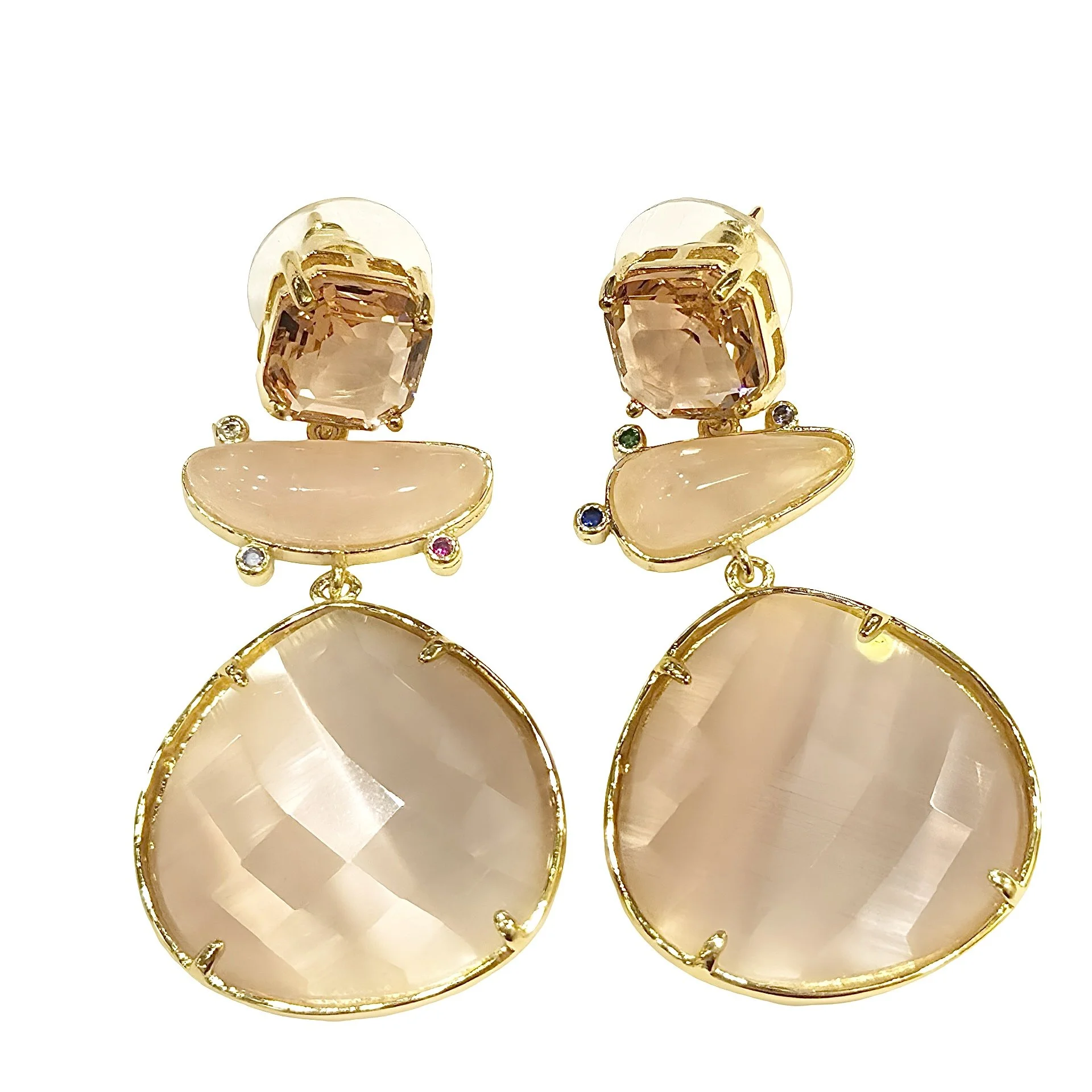 Blush Rose Quartz with Faceted Crystal Stud Earrings