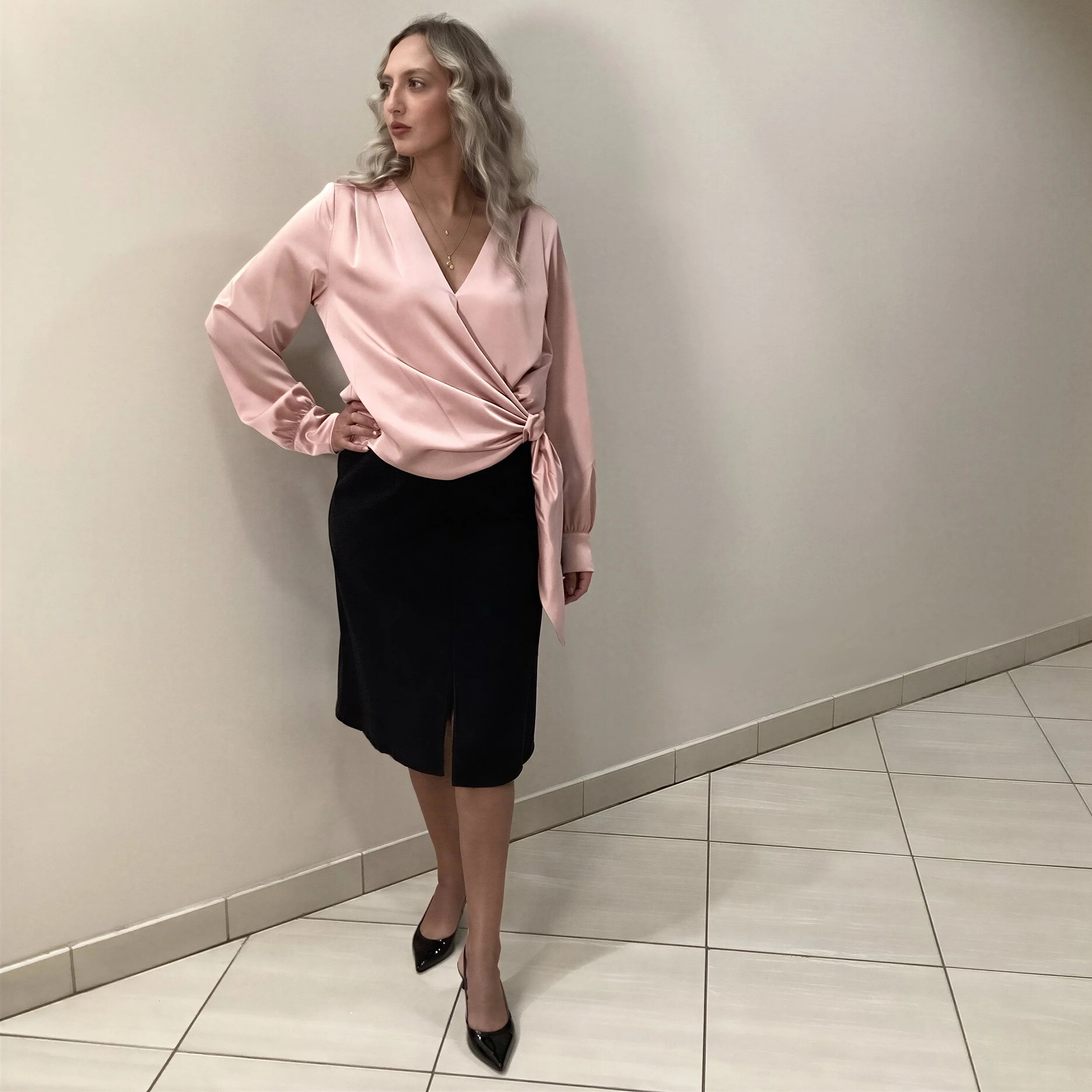 Long Sleeve Wrap Blouse