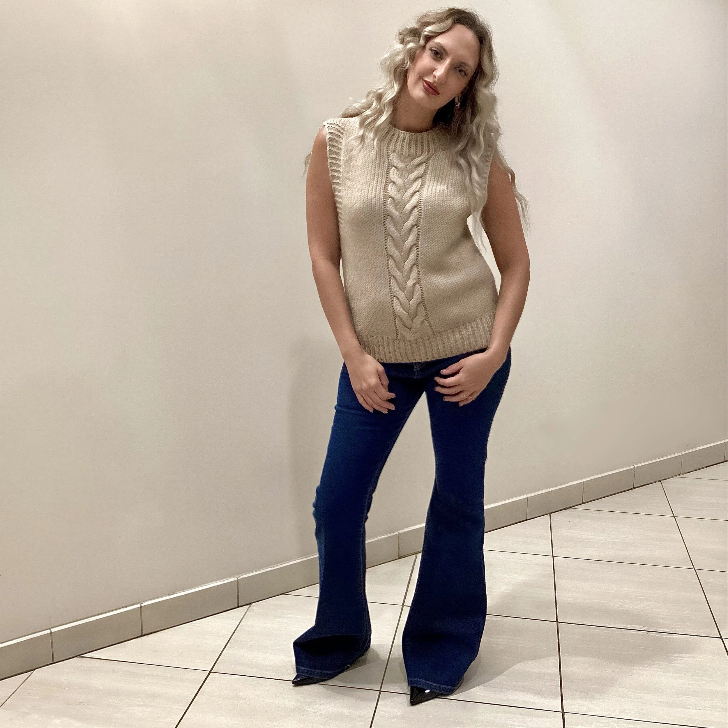 Sleeveless Cable-Knit Sweater Vest
