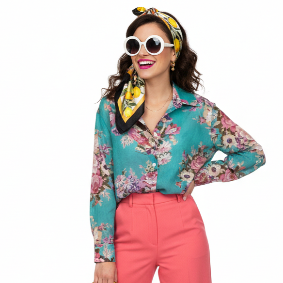 Sheer Long-Sleeve Floral Shirt