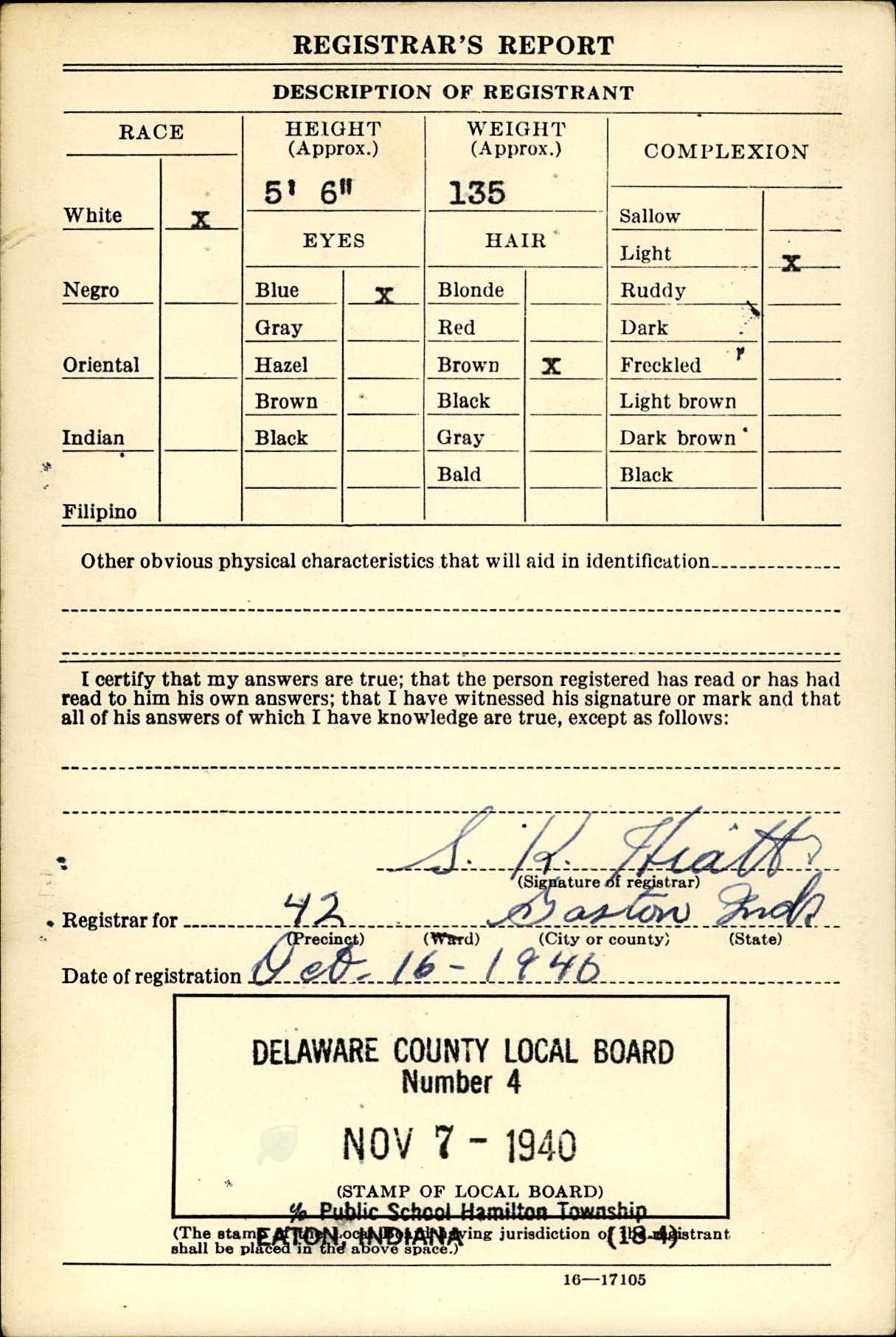 World War II Draft Card (reverse)