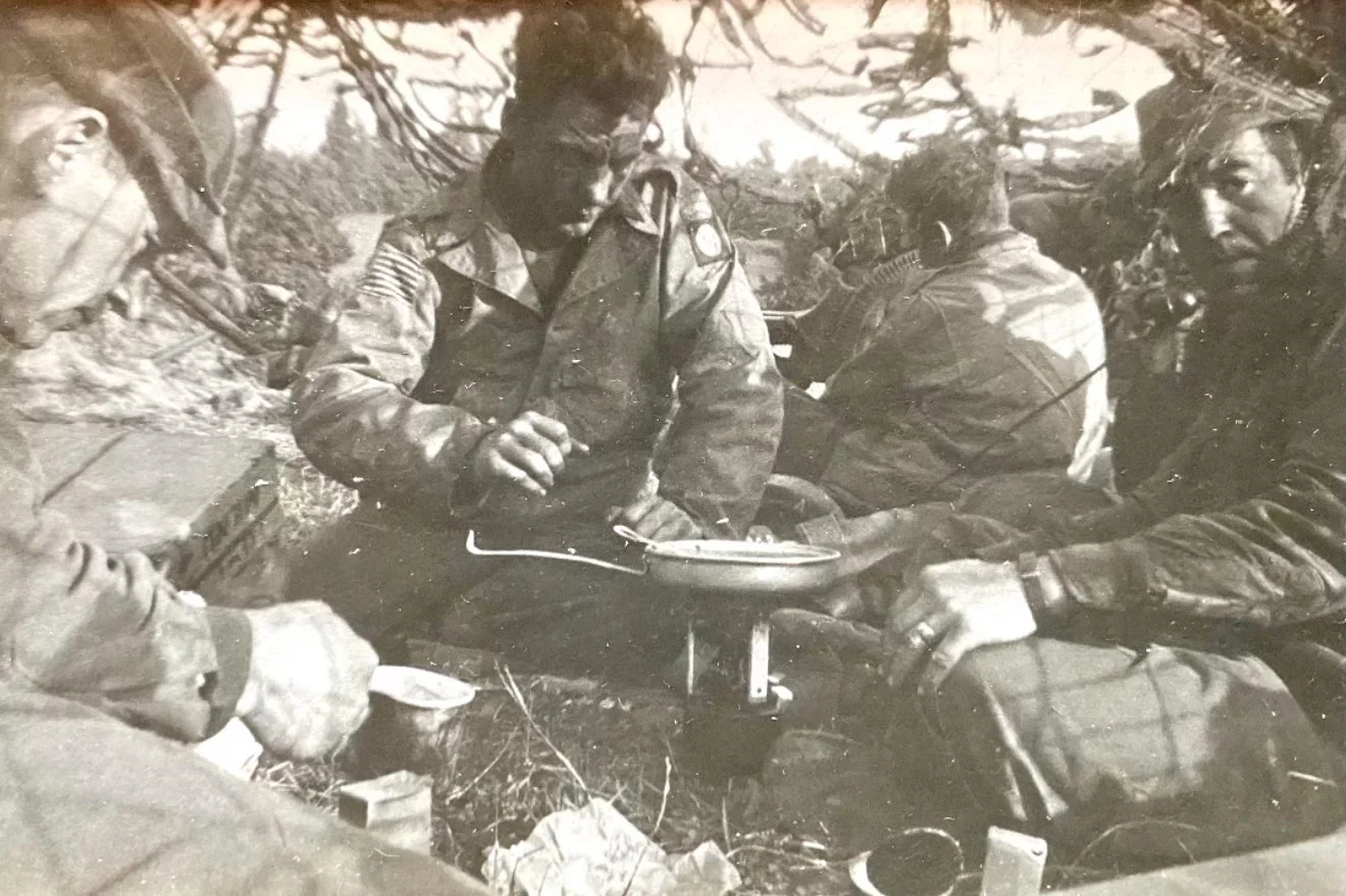 Ray Stabenow  (far right), Elden Smith (center), Wallace Edwards (L) - Normandy