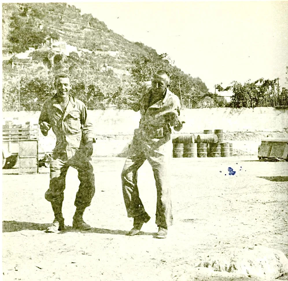 Frank Robinette (L) and Edwin Webb - beach at Maiori, Italy - 1943
