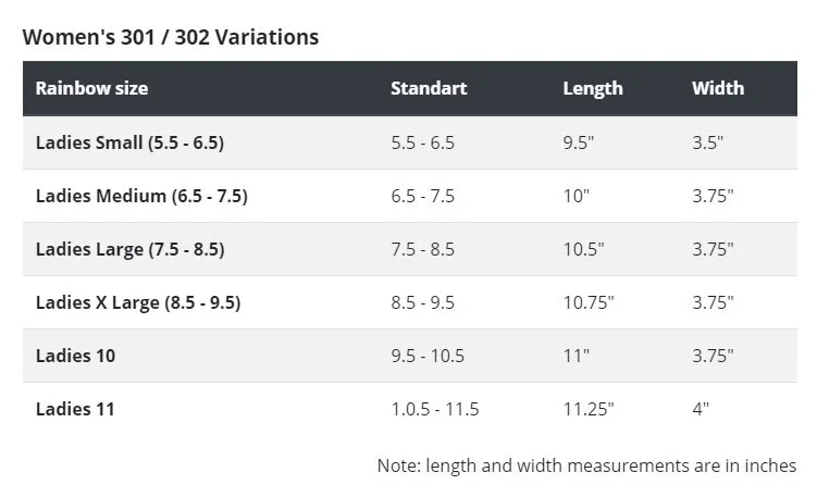 womens rainbow sandals size chart
