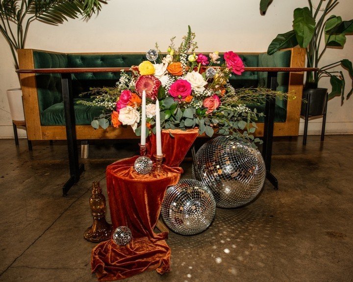 Disco balls FOREVER. I never want to be too far from the nearest disco ball. The world will sparkle if I have anything to do with it. I really want to challenge myself to make some disco furniture. We'll see. Decor &amp; Florals: @ruckuspartyco​​​​​​