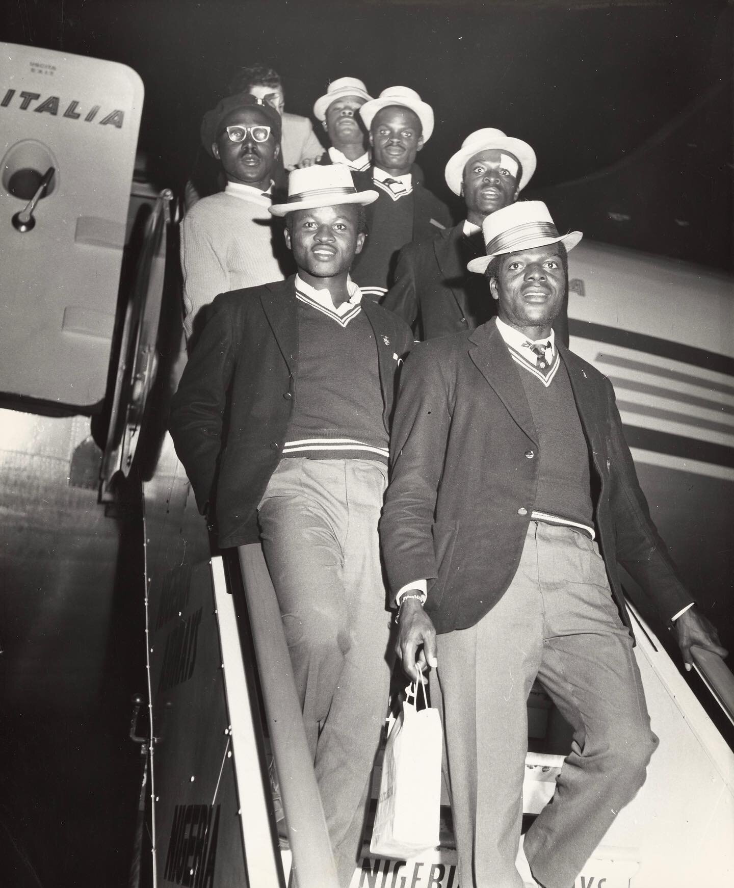 Photographs taken before and during the African Society of African Culture (AMSAC) Festival in Lagos, Nigeria held on December 18-19, 1961

Photo 1: The Nigerian National Football team arriving in Lagos from Rome, December 14th 1961

Photo 2: Nina Si