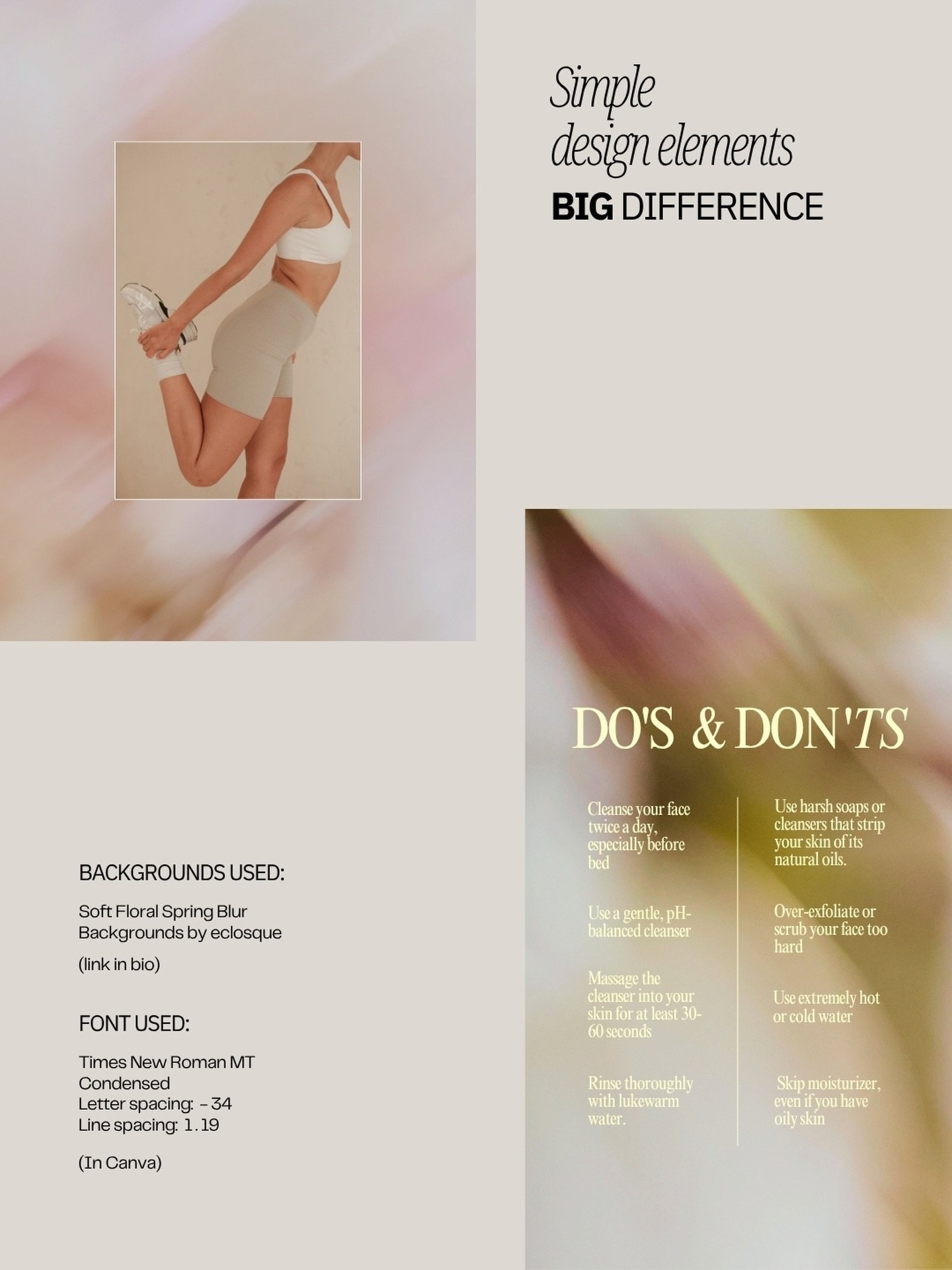 Your design doesn&rsquo;t have to be complicated.
Simple visuals - not overworked - are sometimes exactly what you need! Perfect for a wellness or beauty brand that should feel soft, feminine, and serene.
A carefully chosen abstract background, your 