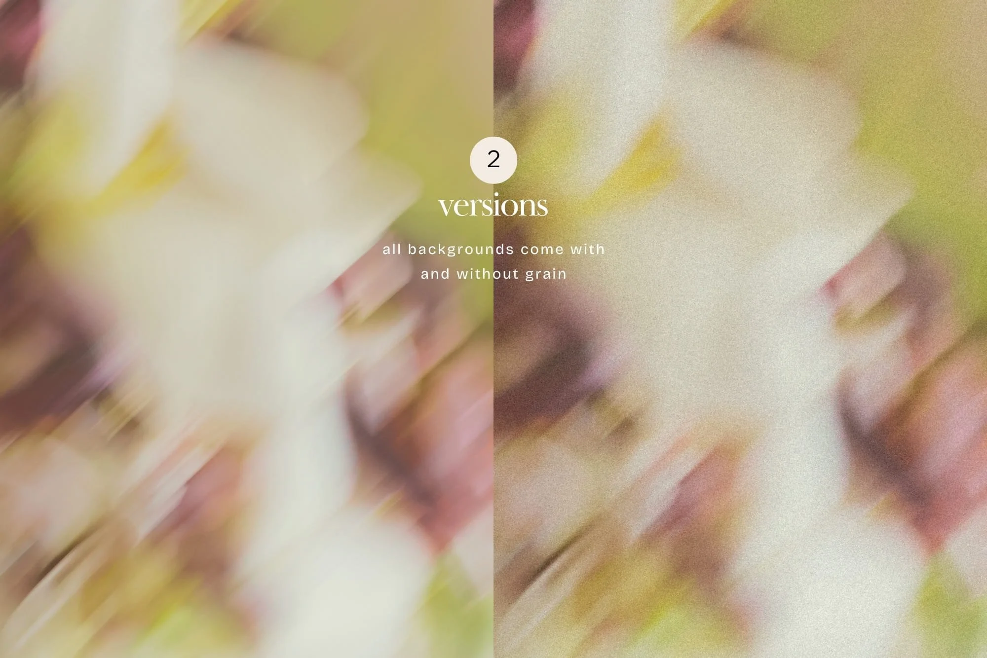 Comparison view showing the two included texture variations, retro film grain effect versus smooth gradient blurred floral background.
