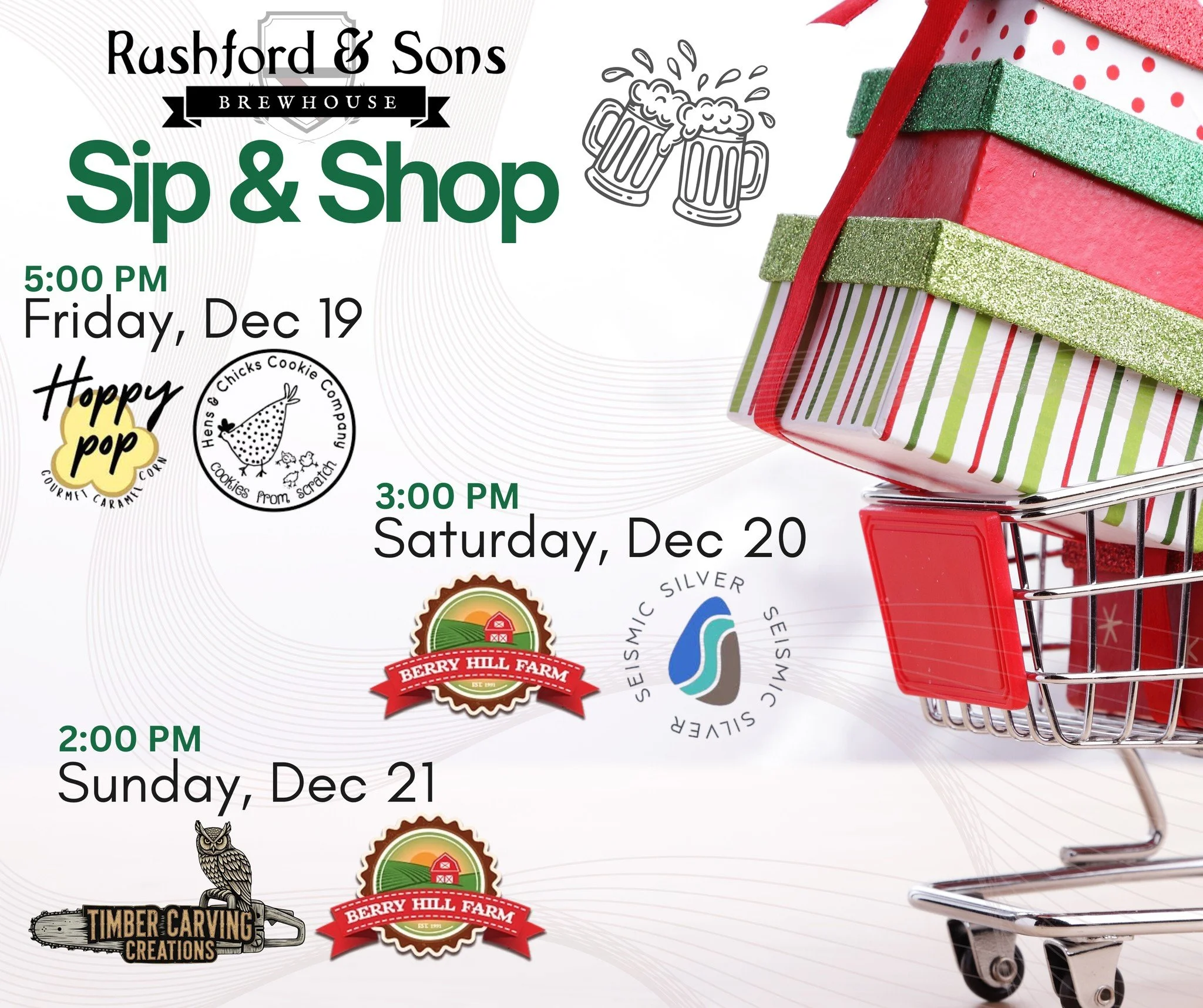 🤔🛍 Scrambling to get your holiday shopping done?  Not sure what to get that person who has everything? 

Join us in Upton starting tonight and through the weekend for our Sip &amp; Shop, with some truly awesome local vendors! You get to enjoy your 