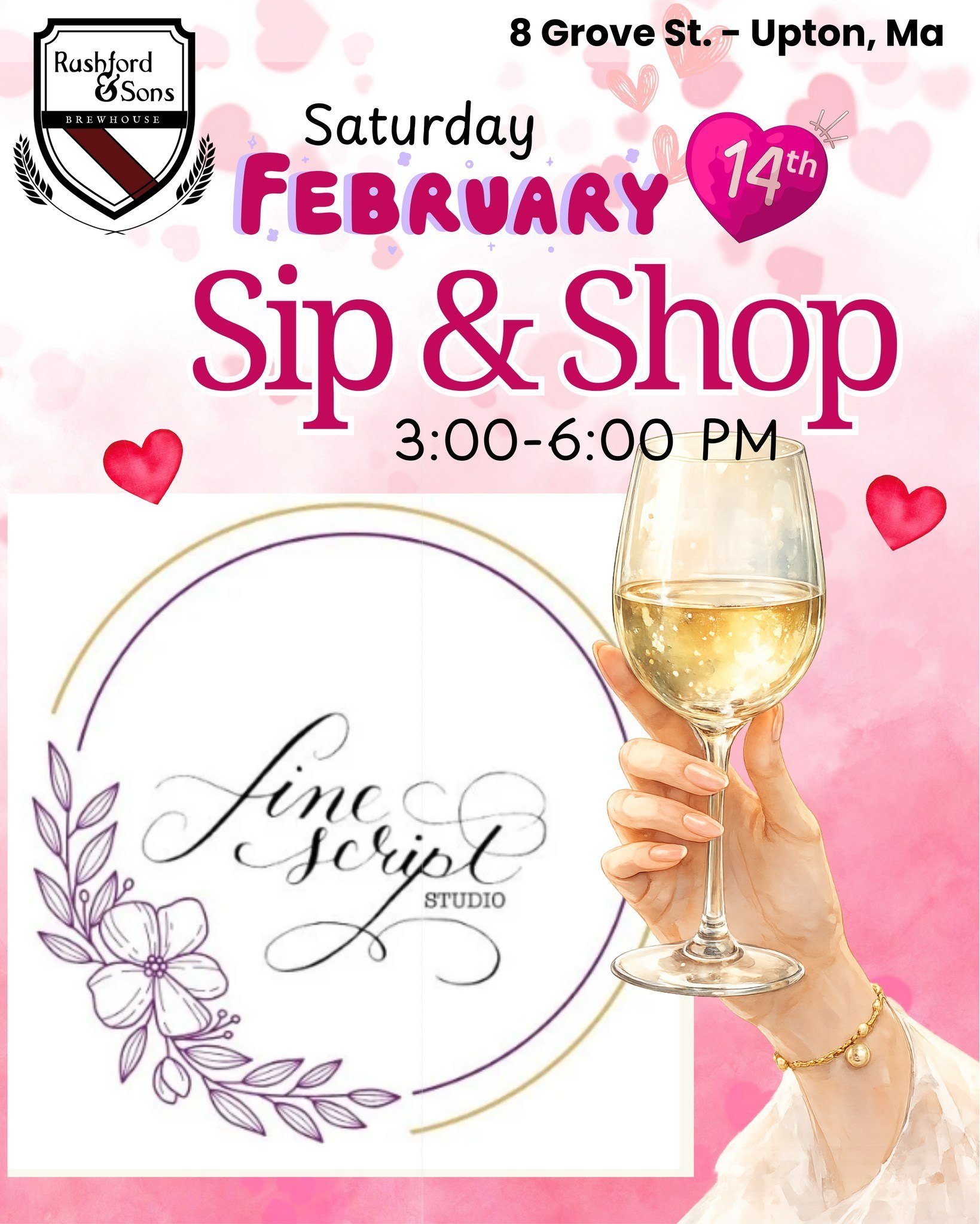 Happy Valentine's Day to you!

Want to impress your sweetie with some absolutely beautiful handwriting?  Fine Script Studio will be at our Upton brewery today from 3-6 PM. Grab a beer or a glass of vino, some pizza from Anzio's food truck,  and shop 