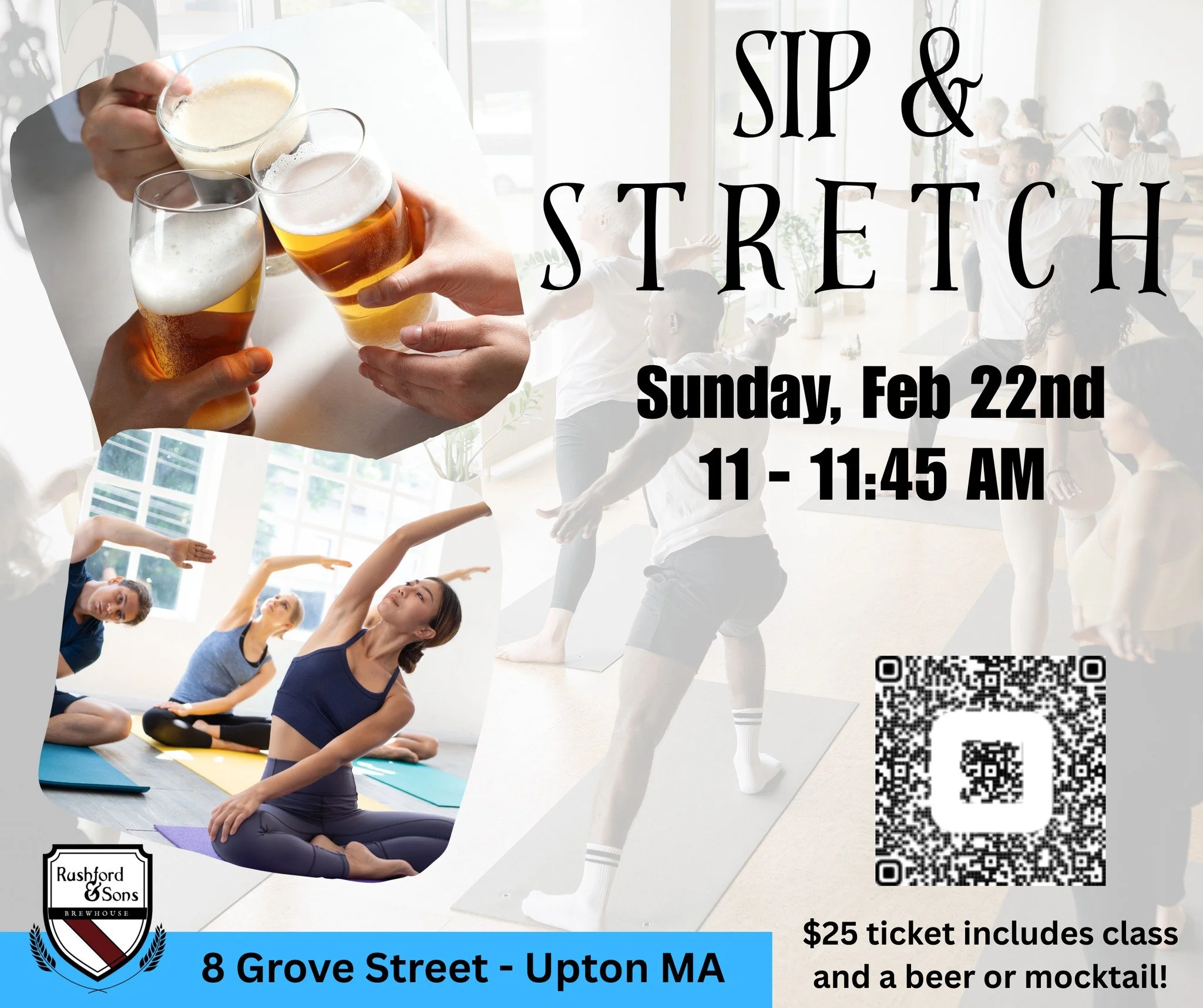 Aching muscles and joints from New England's bitter cold?  Get that STRETCH in!

Join us in Upton on Sunday morning for Sip &amp; Stretch and work all that out! 🧘&zwj;♀️🙆&zwj;♂🤸🏽&zwj;♀️

Sign up here: https://checkout.square.site/merchant/MLY1AM7