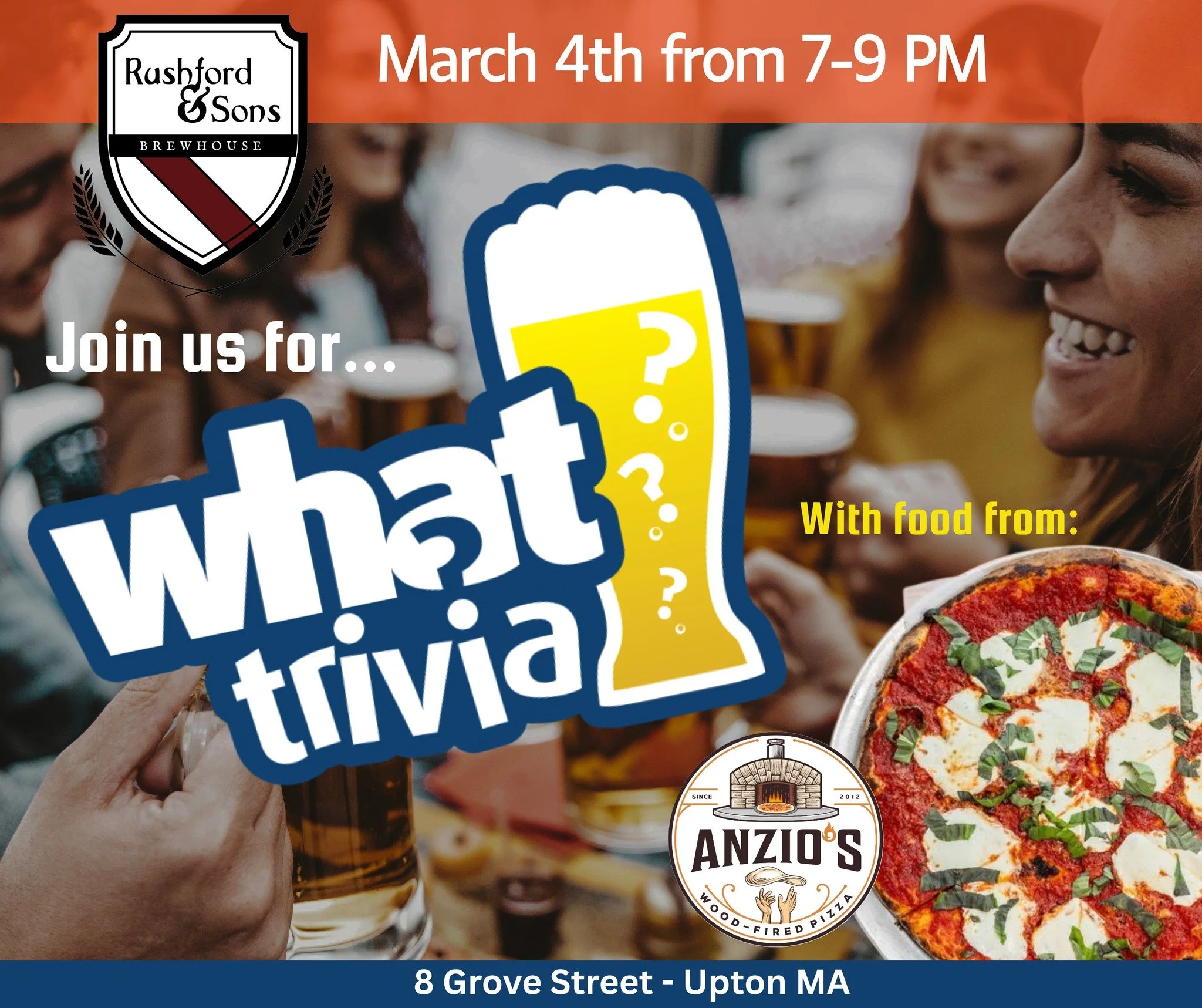 It's Wednesday, and you know what that means!  Trivia and pizza at our Upton brewery! Come join us for our delicious beer and pies from Anzio's, and see how many useless facts you've stored away in those neurons! 🤓🍺🍕

@whattrivia @anziosbrickovenp