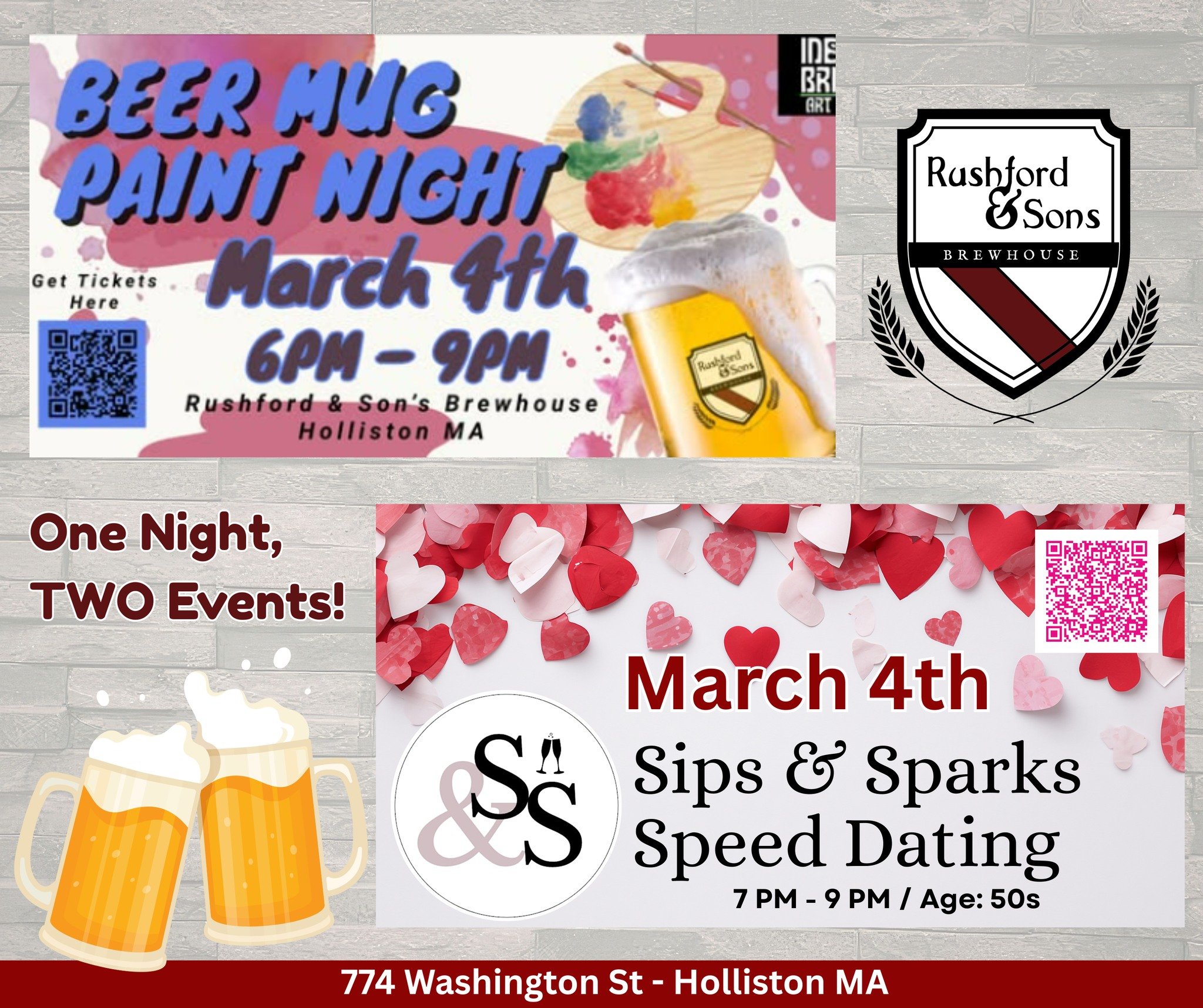 It's going to be a busy night in our Holliston taproom, and we are HERE for it!

Whether you are joining us for beer mug painting, speed dating, or just feel like coming in for a beer to watch what everyone else is up to, we're ready to help with tha