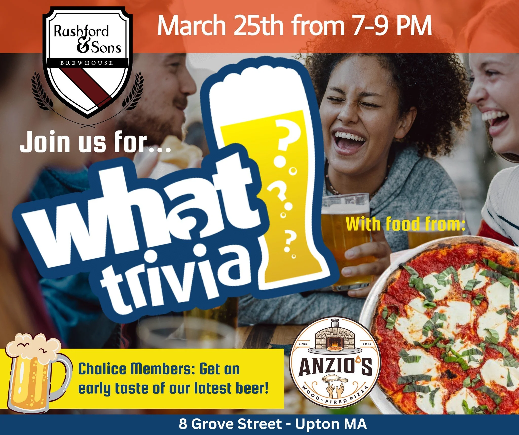 Who's ready for some Wednesday WHAT Trivia?! Bring all your smarts to Upton tonight and see if you're smarter than everyone else! 🤓  Anzio's Pizza will be there cookin' up those yummy pies! 🍕

🍺Chalice Members - today is a perk day!  Come to eithe