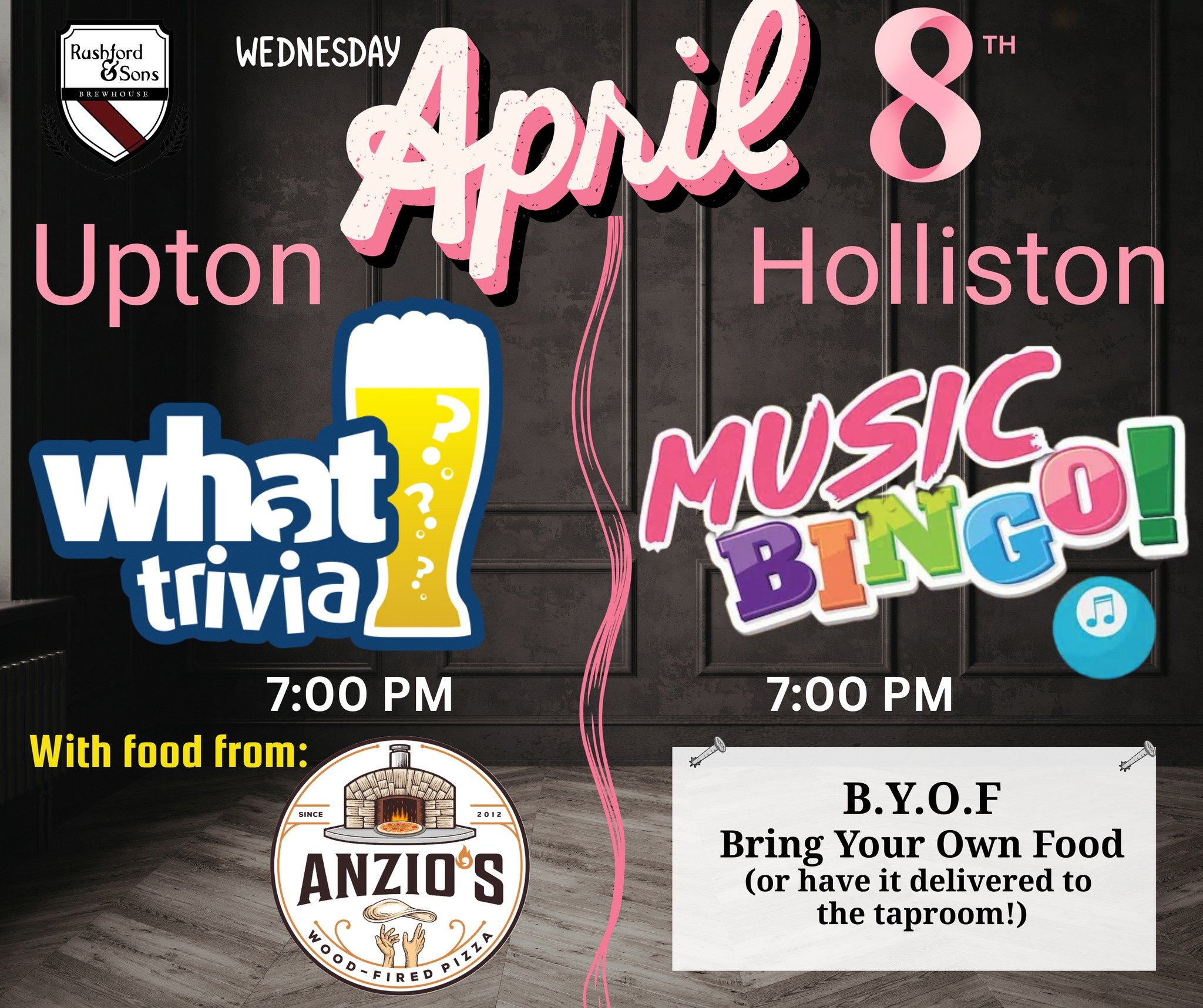 We're halfway through the week - and we think that's an accomplishment worth celebrating! 🎉🎉🎉

Raise a glass and join us in Upton for What Trivia or in Holliston for Music Bingo tonight at 7 PM. 🍻
