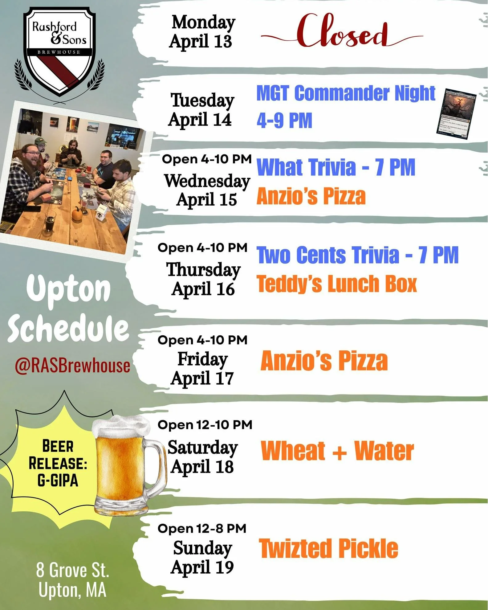 Guess what, Upton? This is going to be an amazing week! 😁

➡ Tuesday - Into Magic: The Gathering, and want to join other like-minded gamers for some adventure? Our MGT Commander Night is tomorrow at 4 PM! Check out our events listing for more deets!
