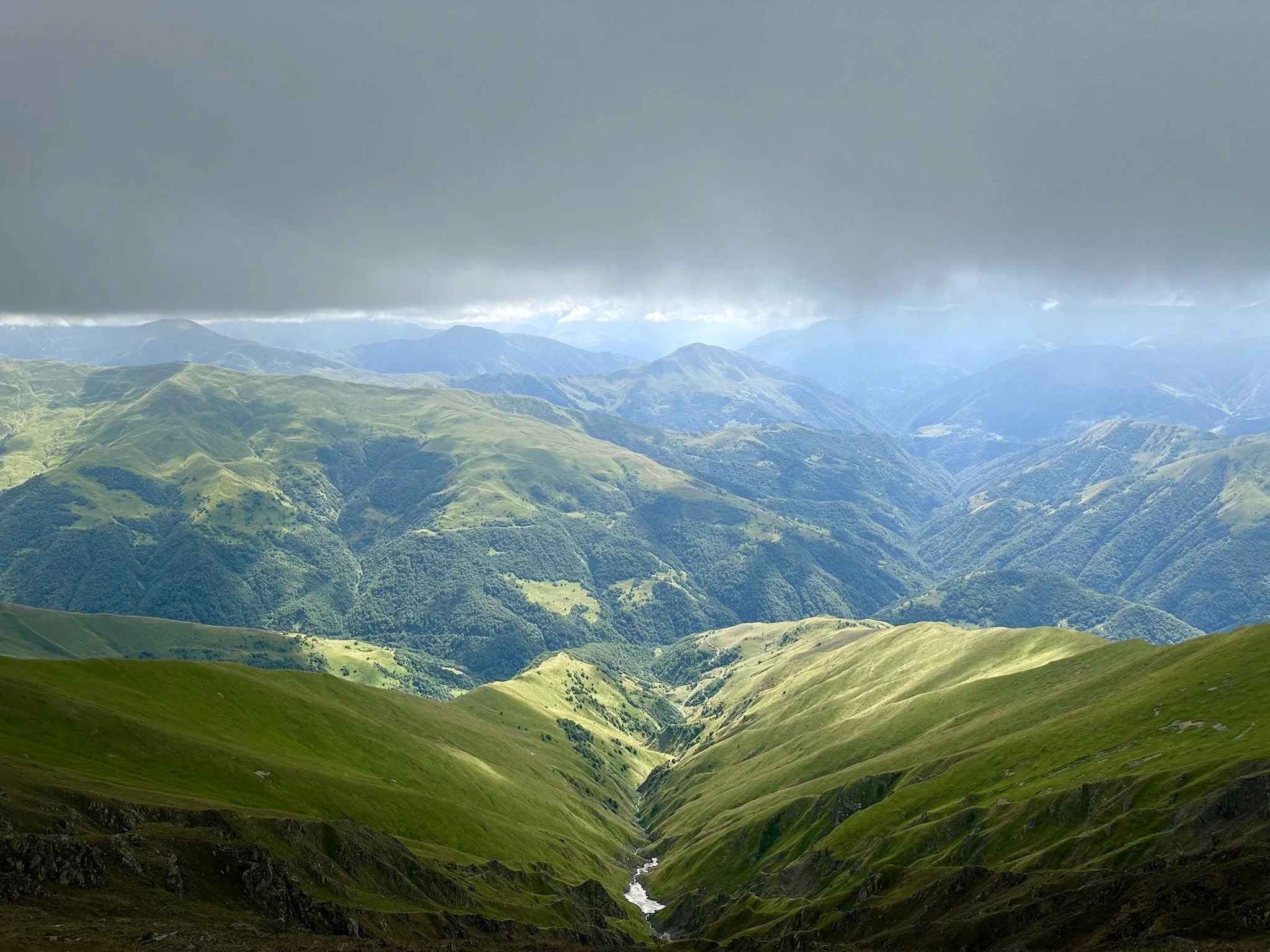 views from high pass in caucasus mountains in georgia