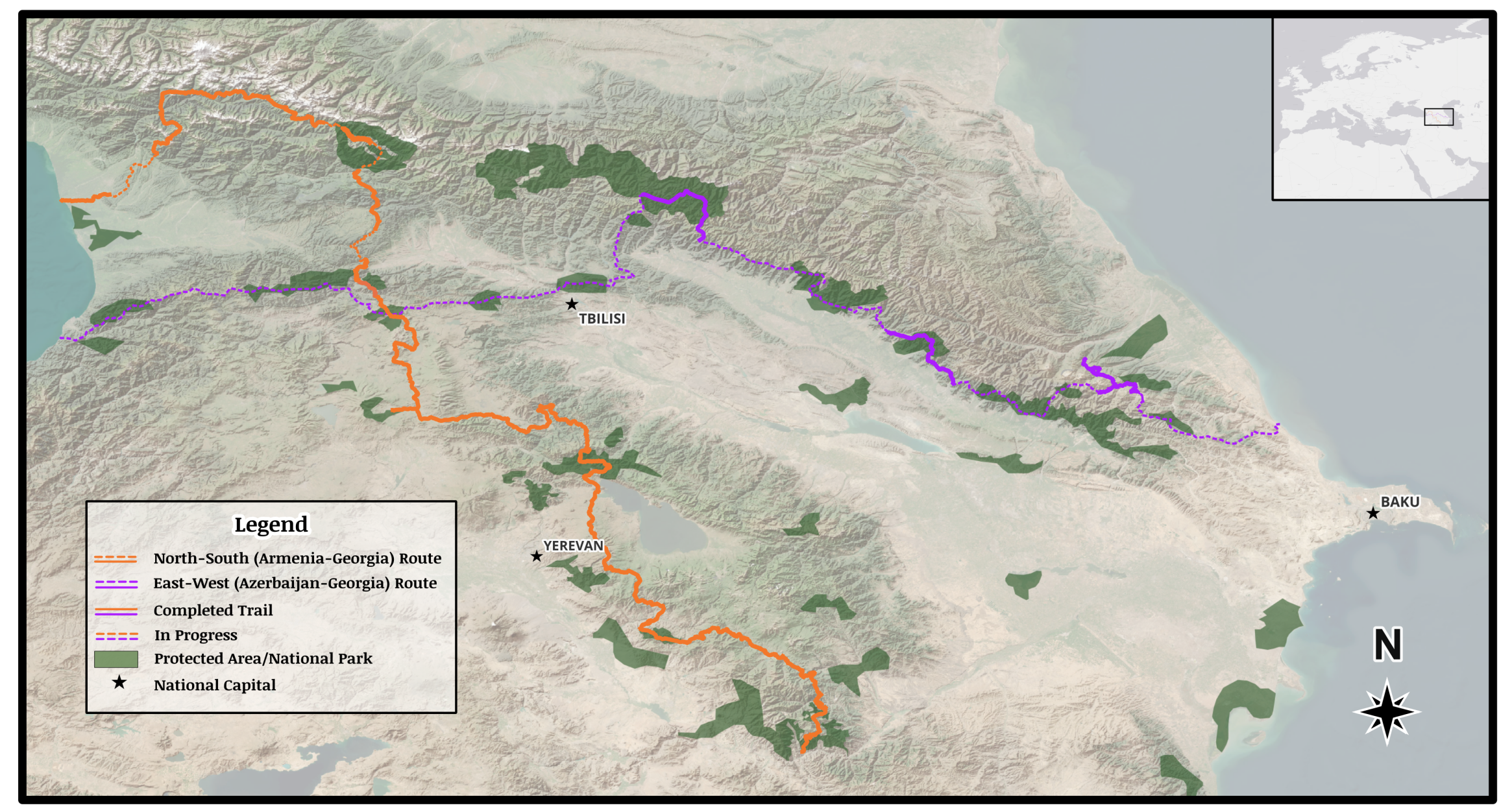 Map of georgia Transcaucasian Trail route