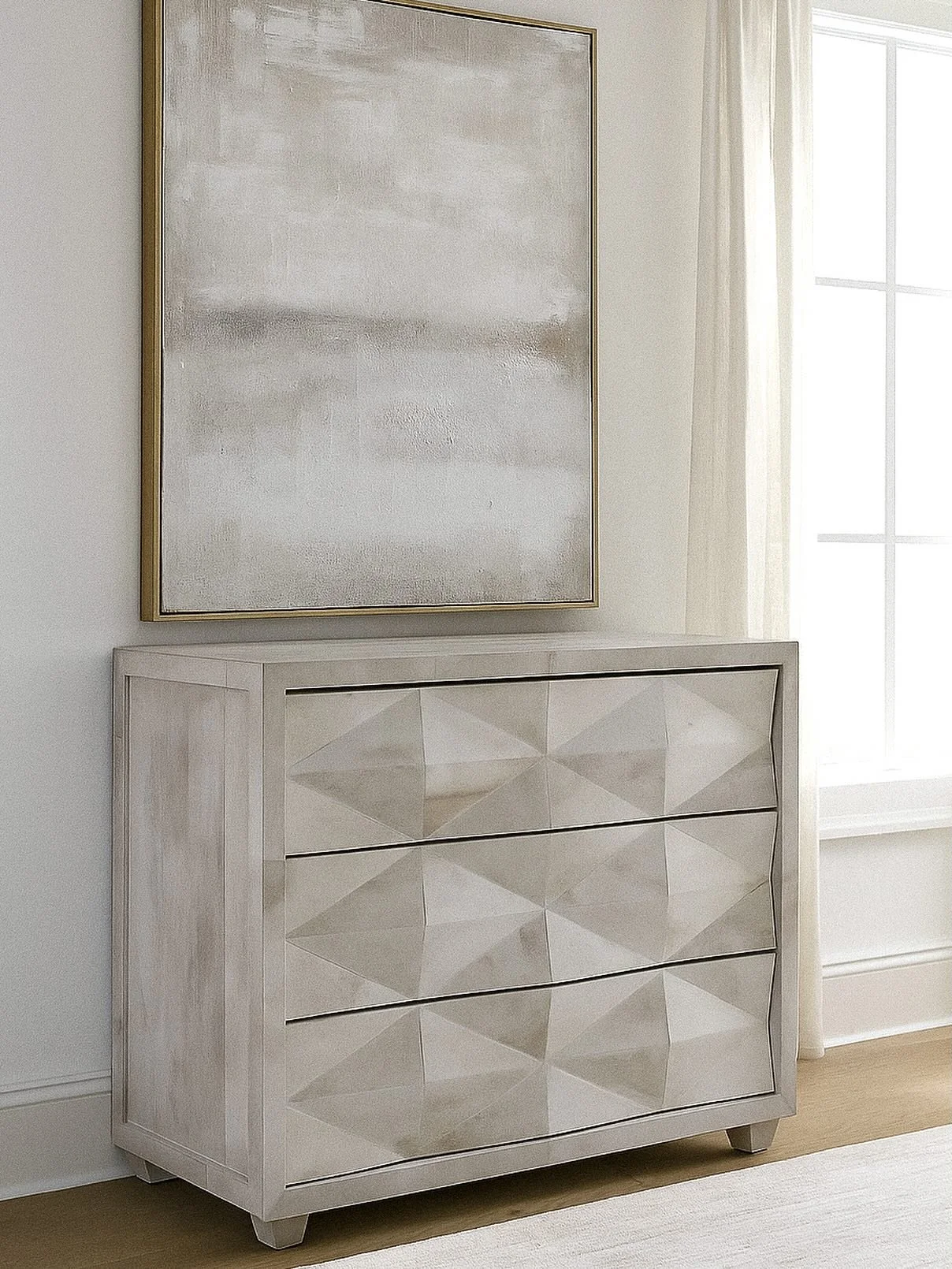Architectural artistry, softened by nature. The Villa Planchart Chest in Natural finish captures light through its faceted form&mdash;sculptural, tactile, and quietly bold. A statement in craftsmanship that transforms simplicity into design poetry. ✨