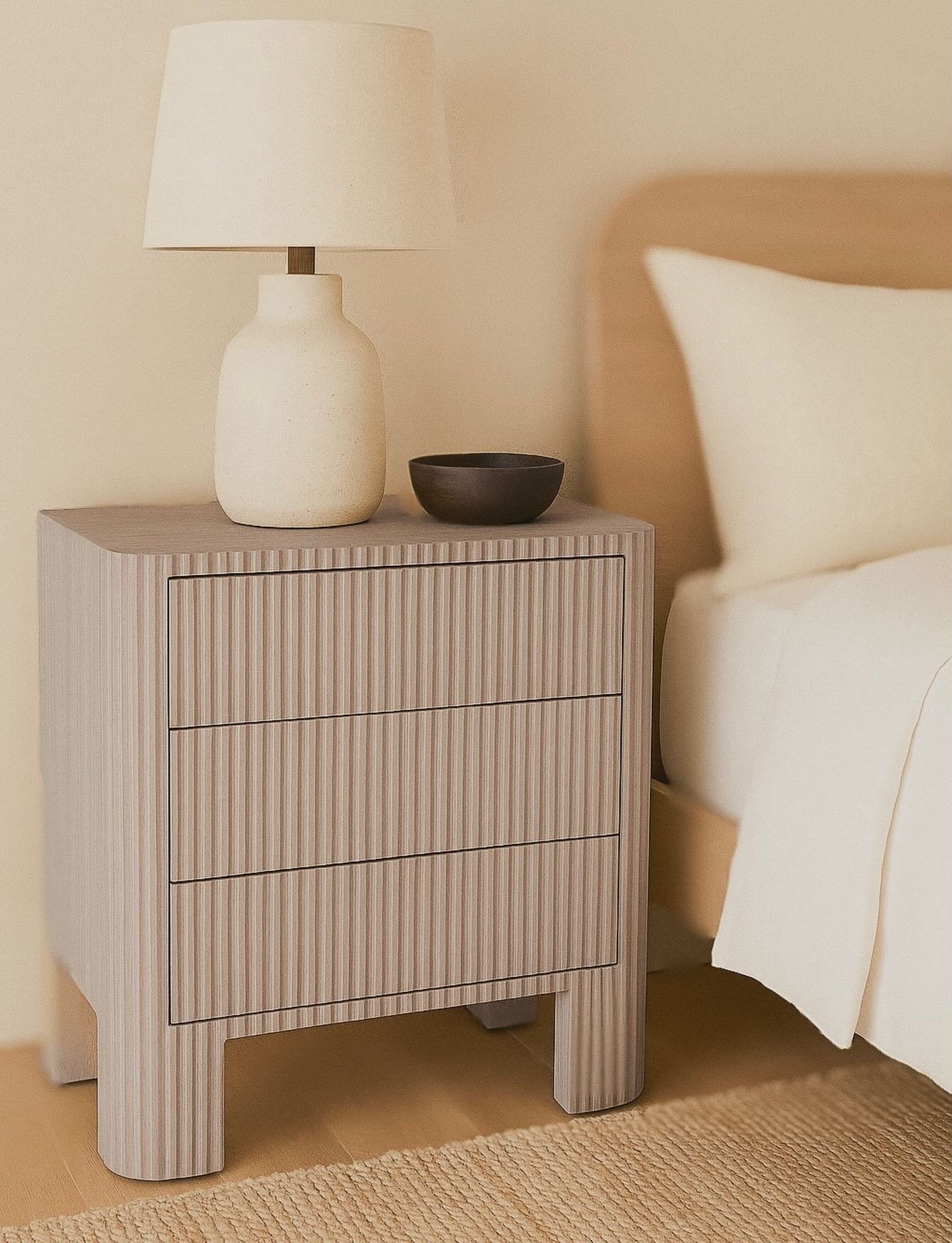 Quietly architectural, effortlessly refined. The Colmo Bedside Table in Casper Oak Finish pairs clean lines with rhythmic texture, bringing depth and warmth to the bedside. Designed to feel grounded yet light, it&rsquo;s a subtle statement that eleva