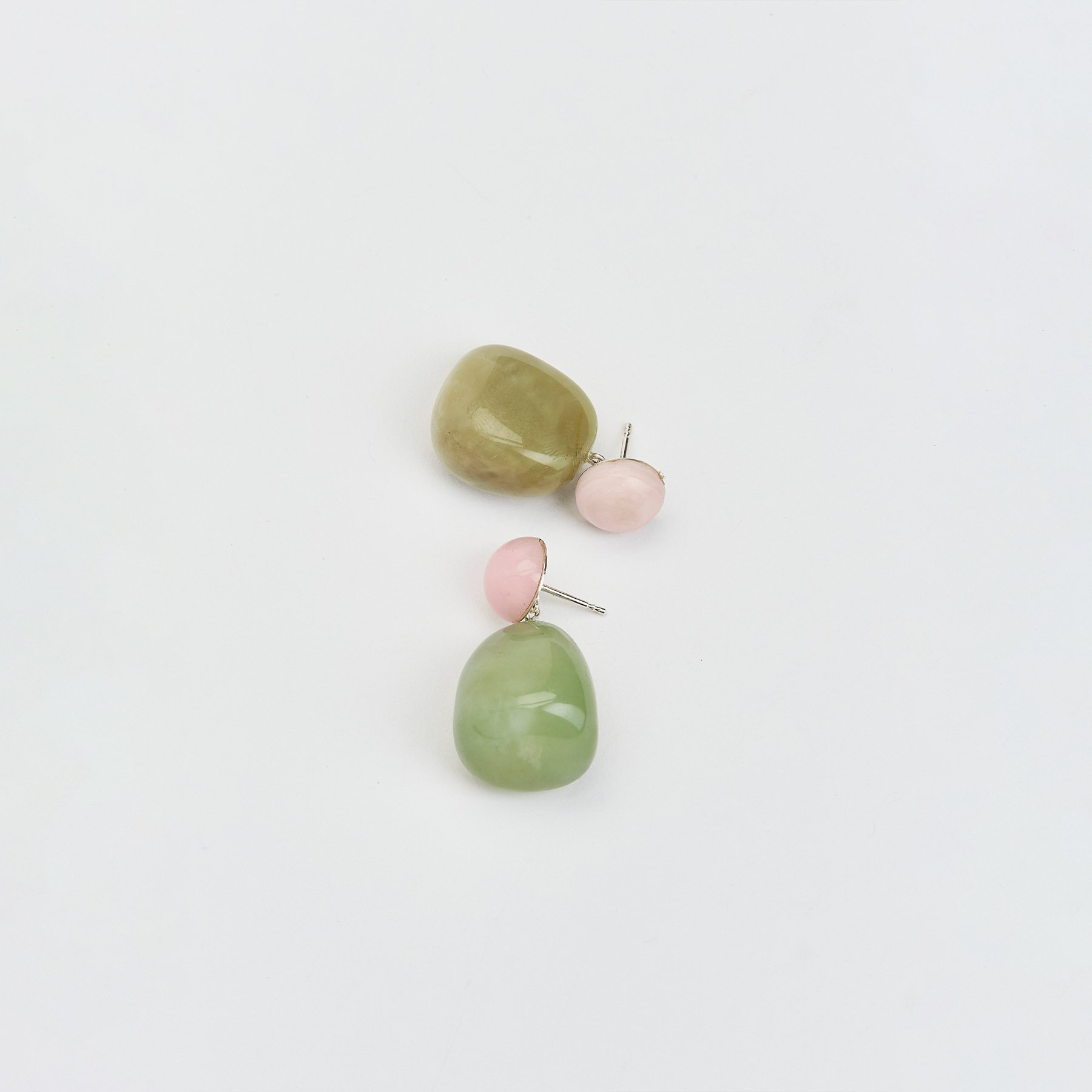 M and M - Rose/Jade Pebbles Earrings NO1