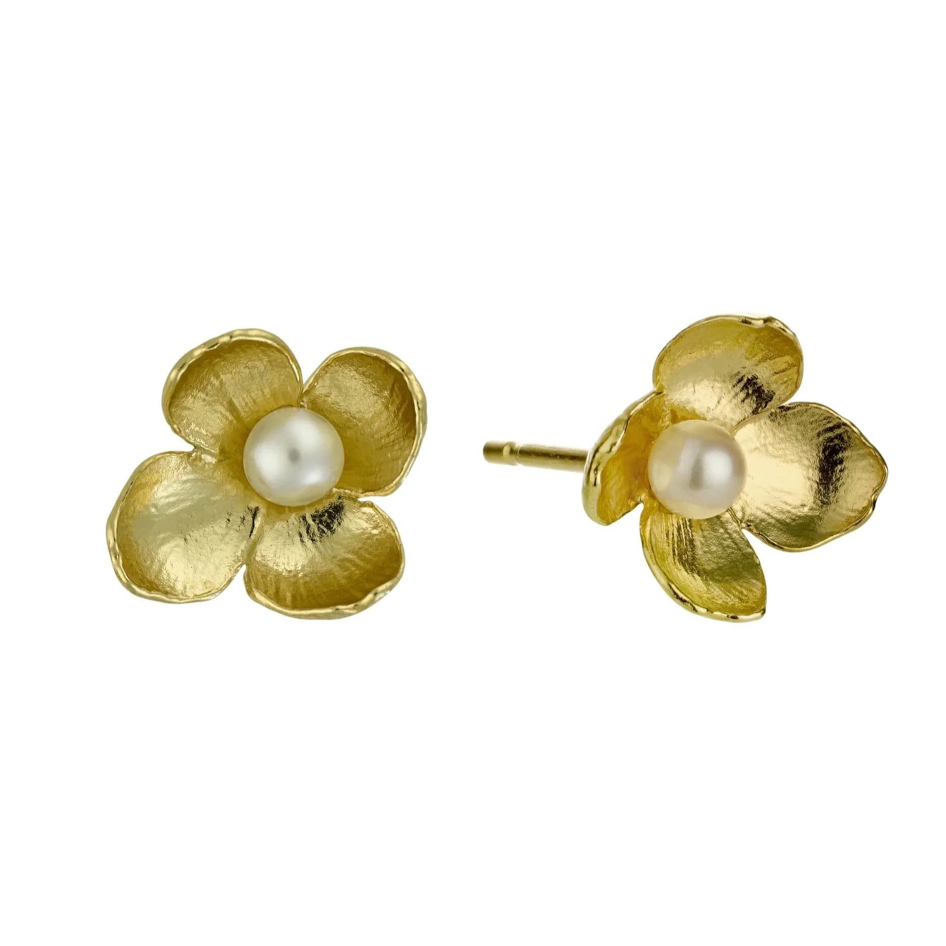 Alex Monroe - Cuckoo Flower Stud Earrings with White Pearl
