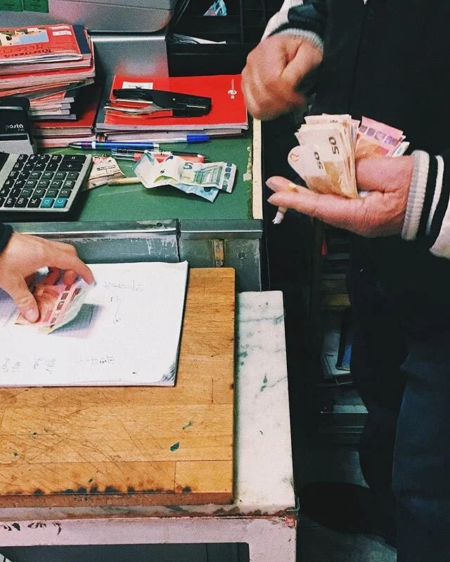 when the register is short &amp; you grab the stacks in your back pocket w/ your cig hand. italy so far. #vabene