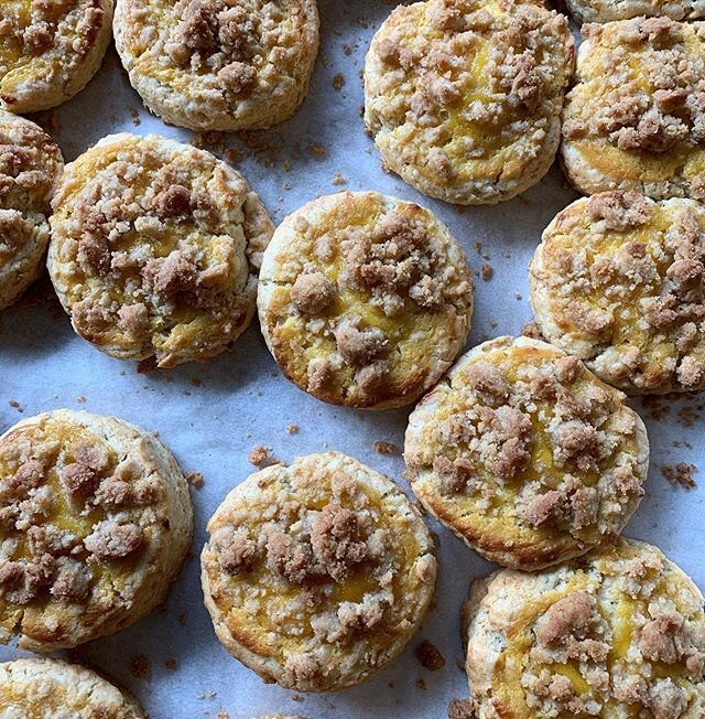 so we decided to switch up your fruit crumble scones tomorrow... we&rsquo;ve got passion fruit crumb scones!!! they&rsquo;re delicious and I might have to make these a  regular item 🖤 places tagged where you can get these tomorrow!