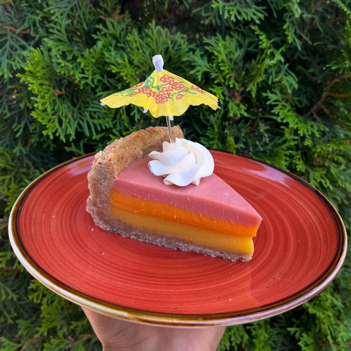 POG pie! passion fruit, orange citrus, and guava 🌸♥️ come grab a slice tomorrow! we’ll be here from 9-1pm both Saturday & Sunday!