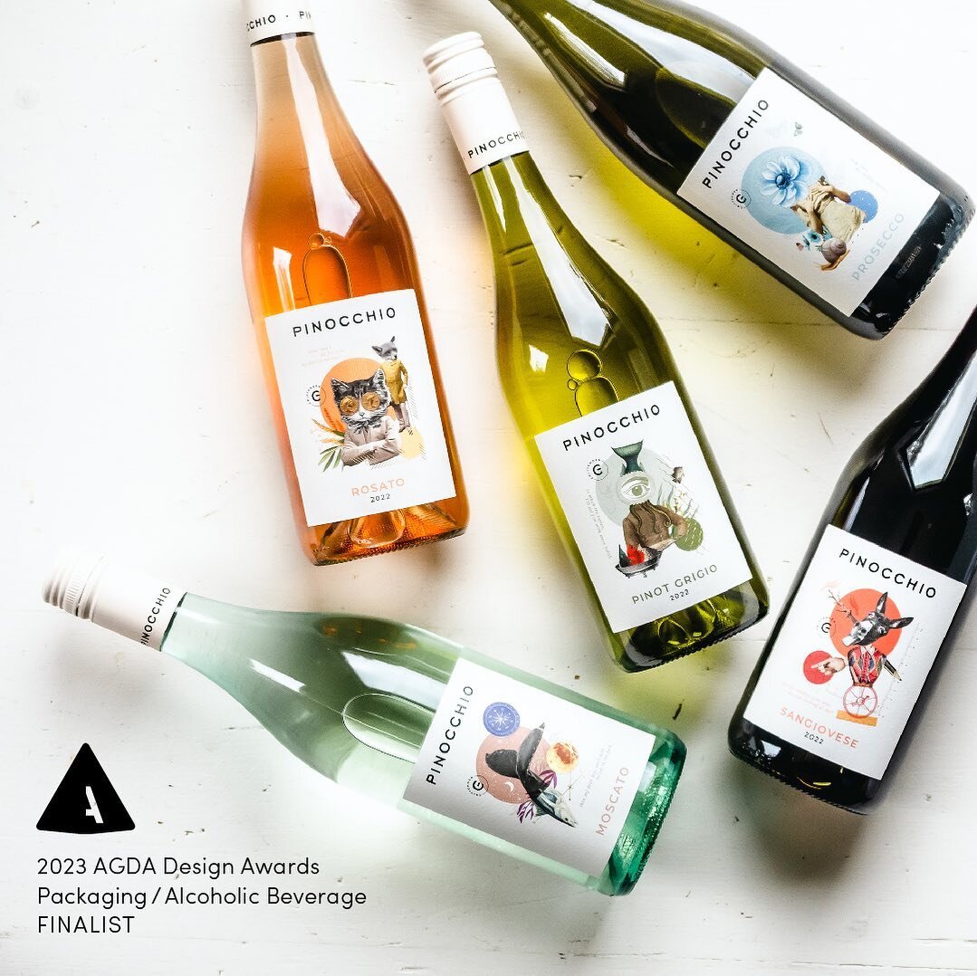 The AGDA Design Awards finalists for 2023 have been announced, and I&rsquo;m excited to have been nominated for my Pinocchio Wines project! The @agdagram awards recognise the best design work in Australia each year. Winners announced in December ✖️ P